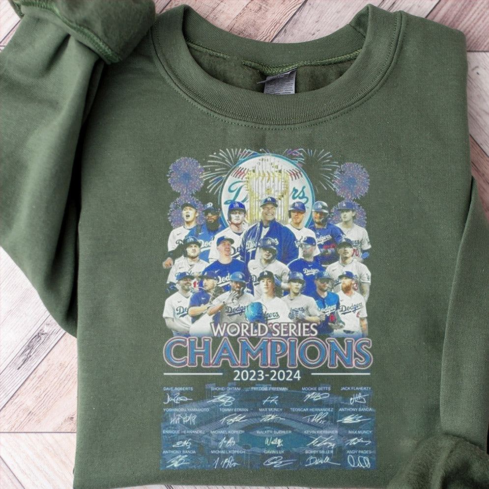 Los Angeles Dodgers World Series Champions 2023-2024 Signatures Fireworks Shirt, Los Angeles World Series Sweatshirt, LA Dodgers T-shirt
