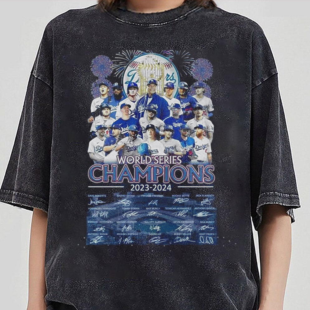 Los Angeles Dodgers World Series Champions 2023-2024 Signatures Fireworks Shirt, Los Angeles World Series Sweatshirt, LA Dodgers T-shirt