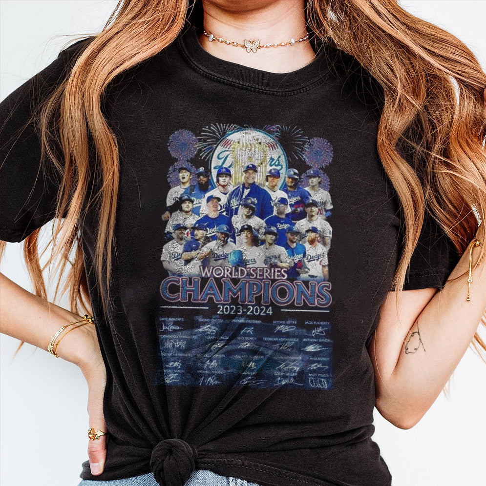 Los Angeles Dodgers World Series Champions 2023-2024 Signatures Fireworks Shirt, Los Angeles World Series Sweatshirt, LA Dodgers T-shirt