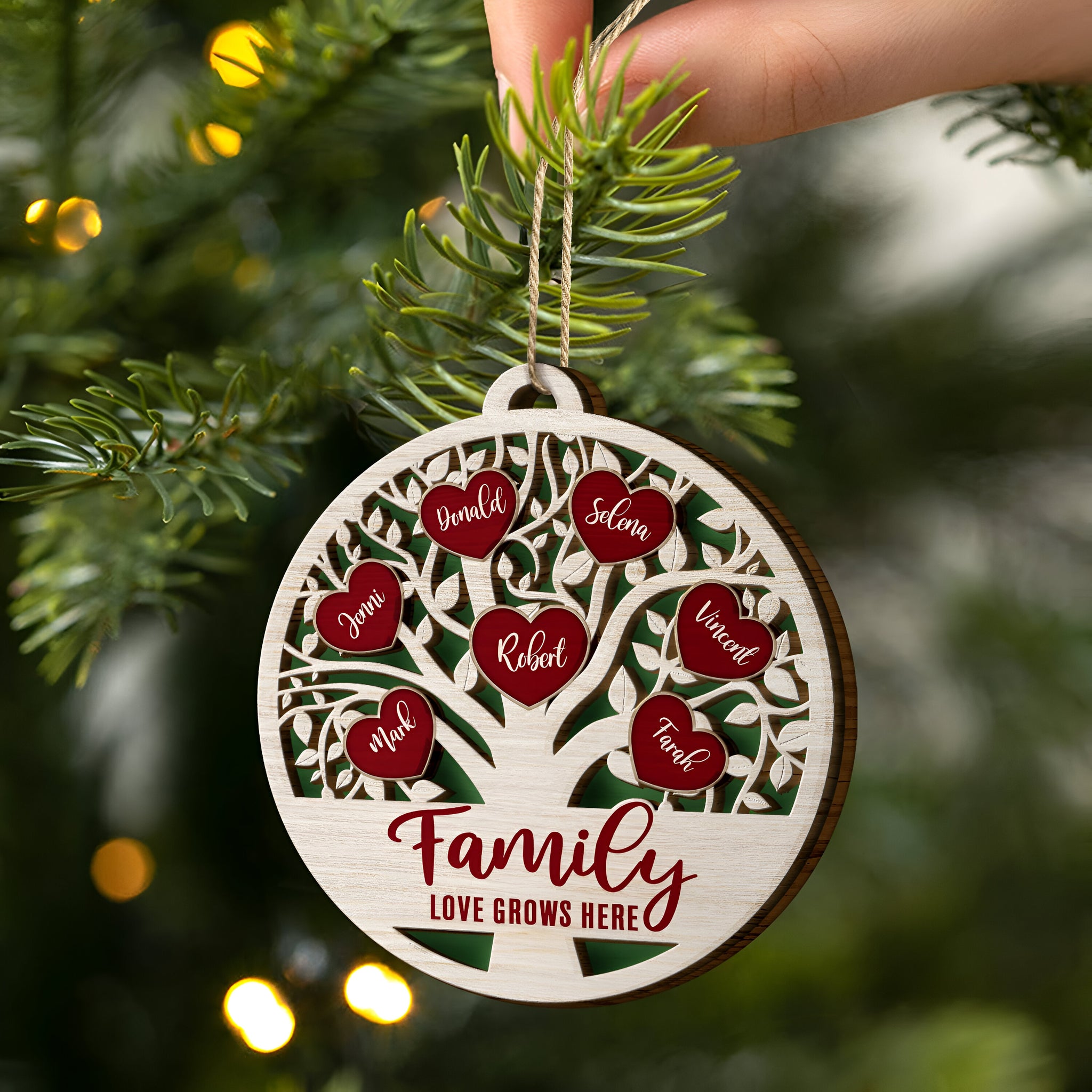 Love Grows Here - Christmas, Birthday, Anniversary, Holiday Gift For Family, Parents, Grandparents - Personalized 2-Layered Wooden Ornament ORHA24