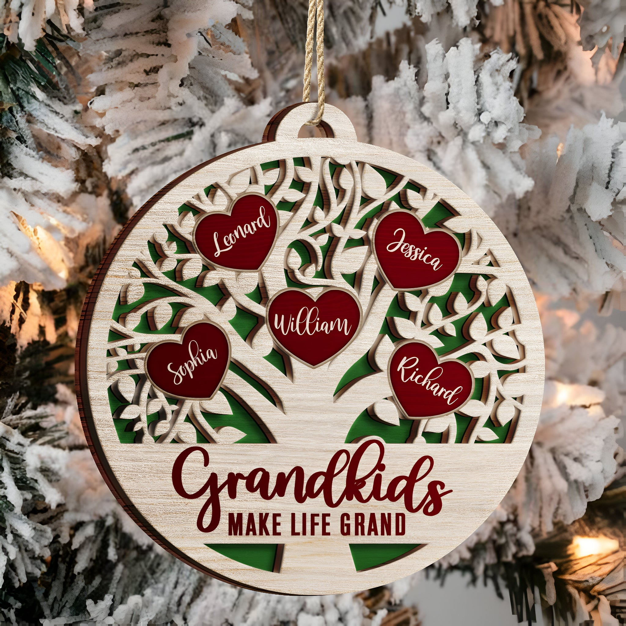 Love Grows Here - Christmas, Birthday, Anniversary, Holiday Gift For Family, Parents, Grandparents - Personalized 2-Layered Wooden Ornament ORHA24