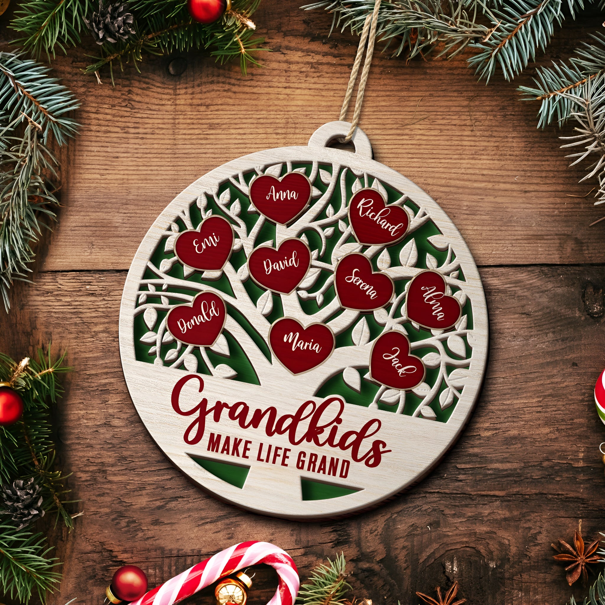 Love Grows Here - Christmas, Birthday, Anniversary, Holiday Gift For Family, Parents, Grandparents - Personalized 2-Layered Wooden Ornament ORHA24