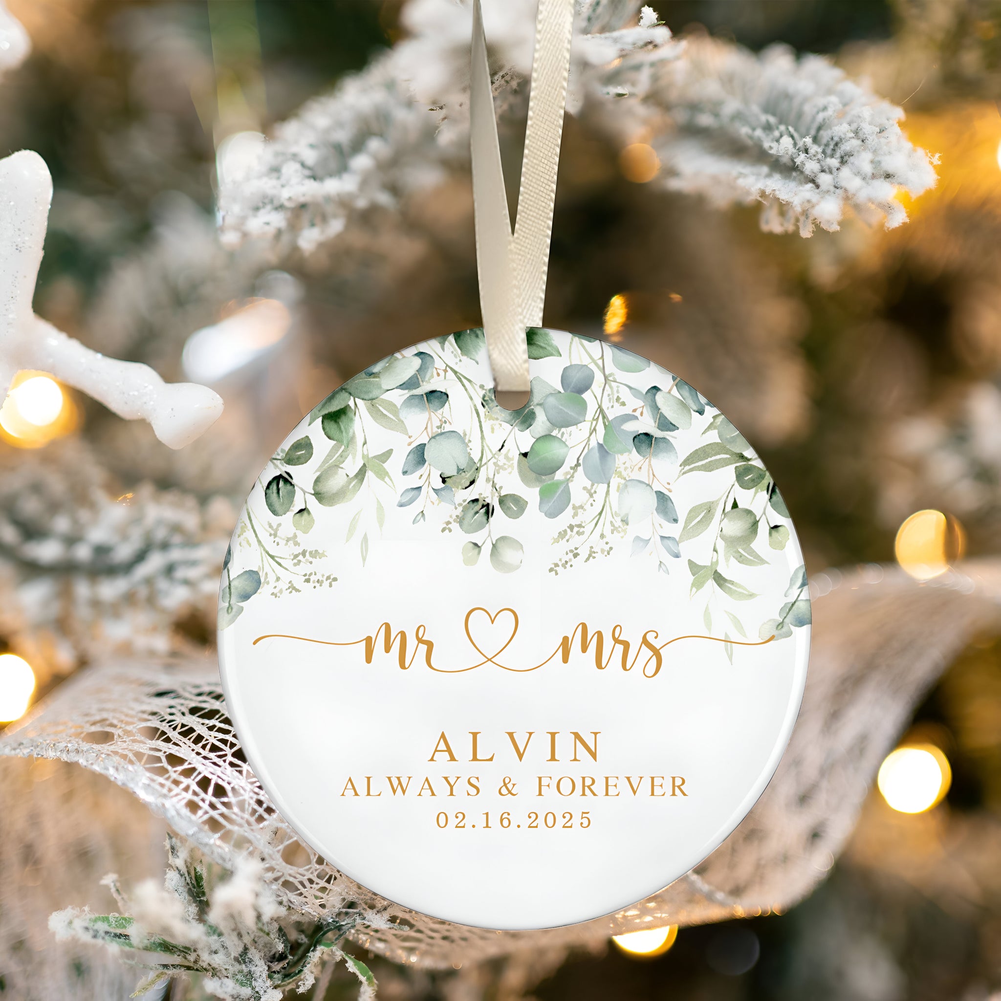 Married Ceramic Ornament 2024 Gift, Newlywed Gift, Mr & Mrs Christmas Ornament, Personalized Mr Mrs Wedding Ornament CX05-40 ORN2509