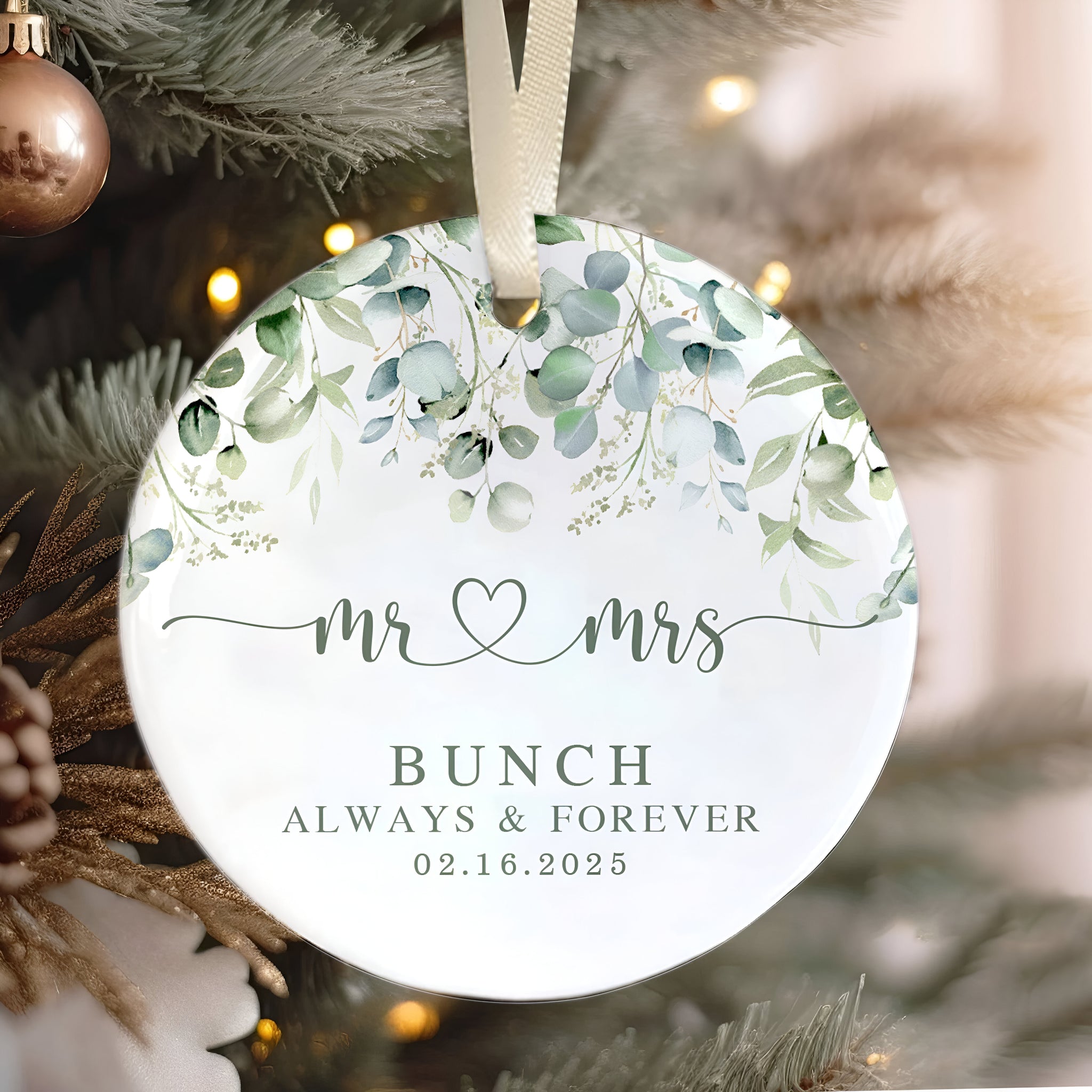 Married Ceramic Ornament 2024 Gift, Newlywed Gift, Mr & Mrs Christmas Ornament, Personalized Mr Mrs Wedding Ornament CX05-40 ORN2509