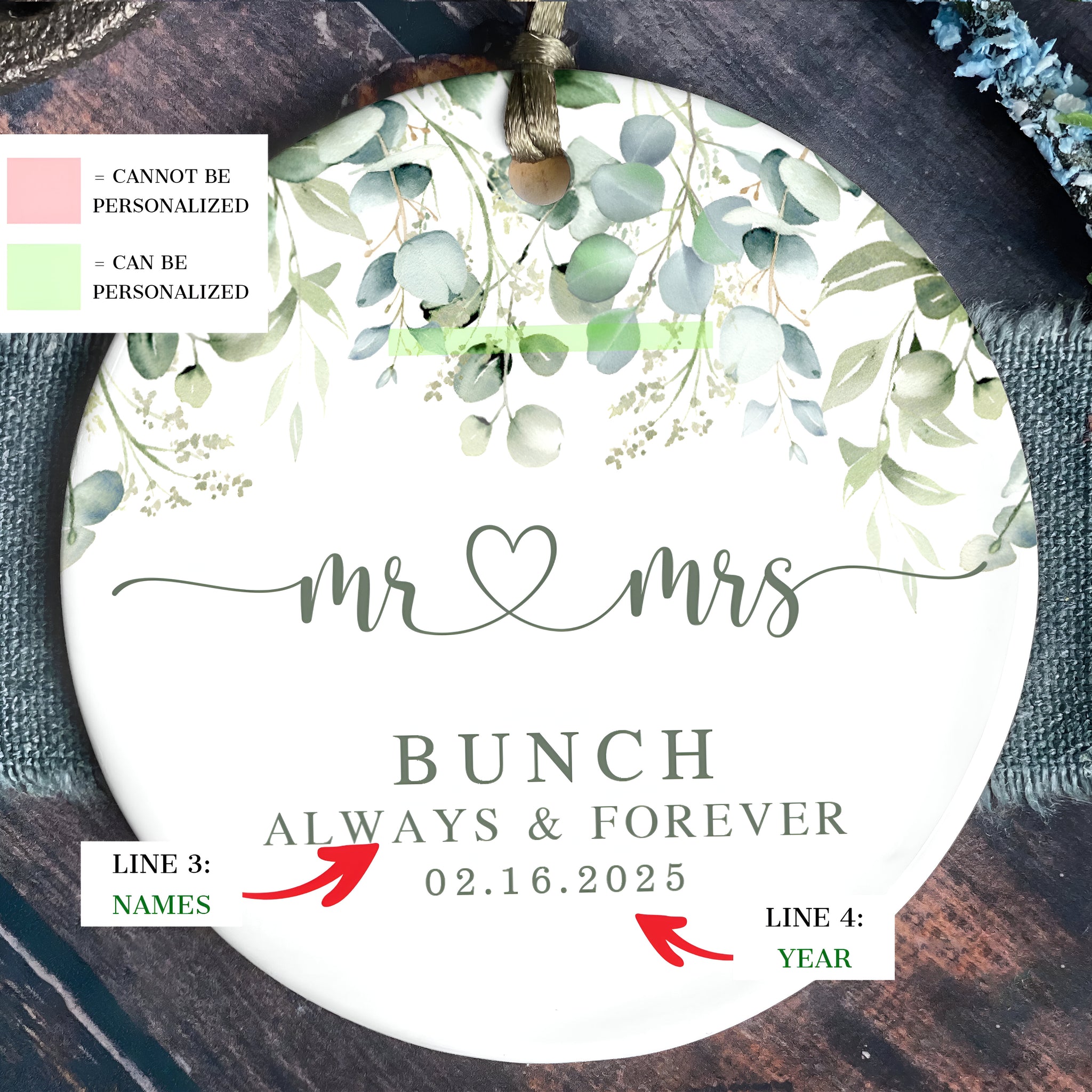 Married Ceramic Ornament 2024 Gift, Newlywed Gift, Mr & Mrs Christmas Ornament, Personalized Mr Mrs Wedding Ornament CX05-40 ORN2509