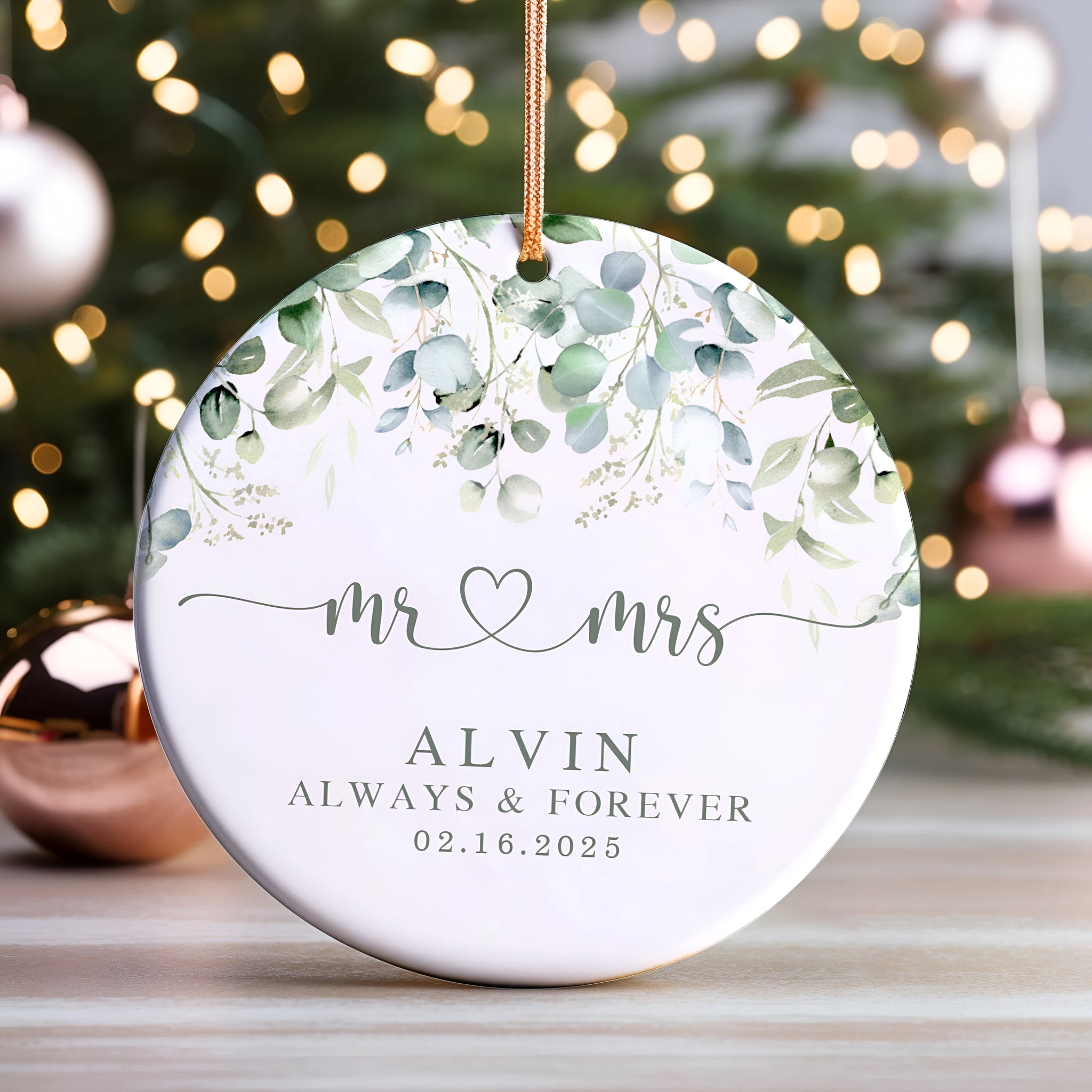 Married Ceramic Ornament 2024 Gift, Newlywed Gift, Mr & Mrs Christmas Ornament, Personalized Mr Mrs Wedding Ornament CX05-40 ORN2509