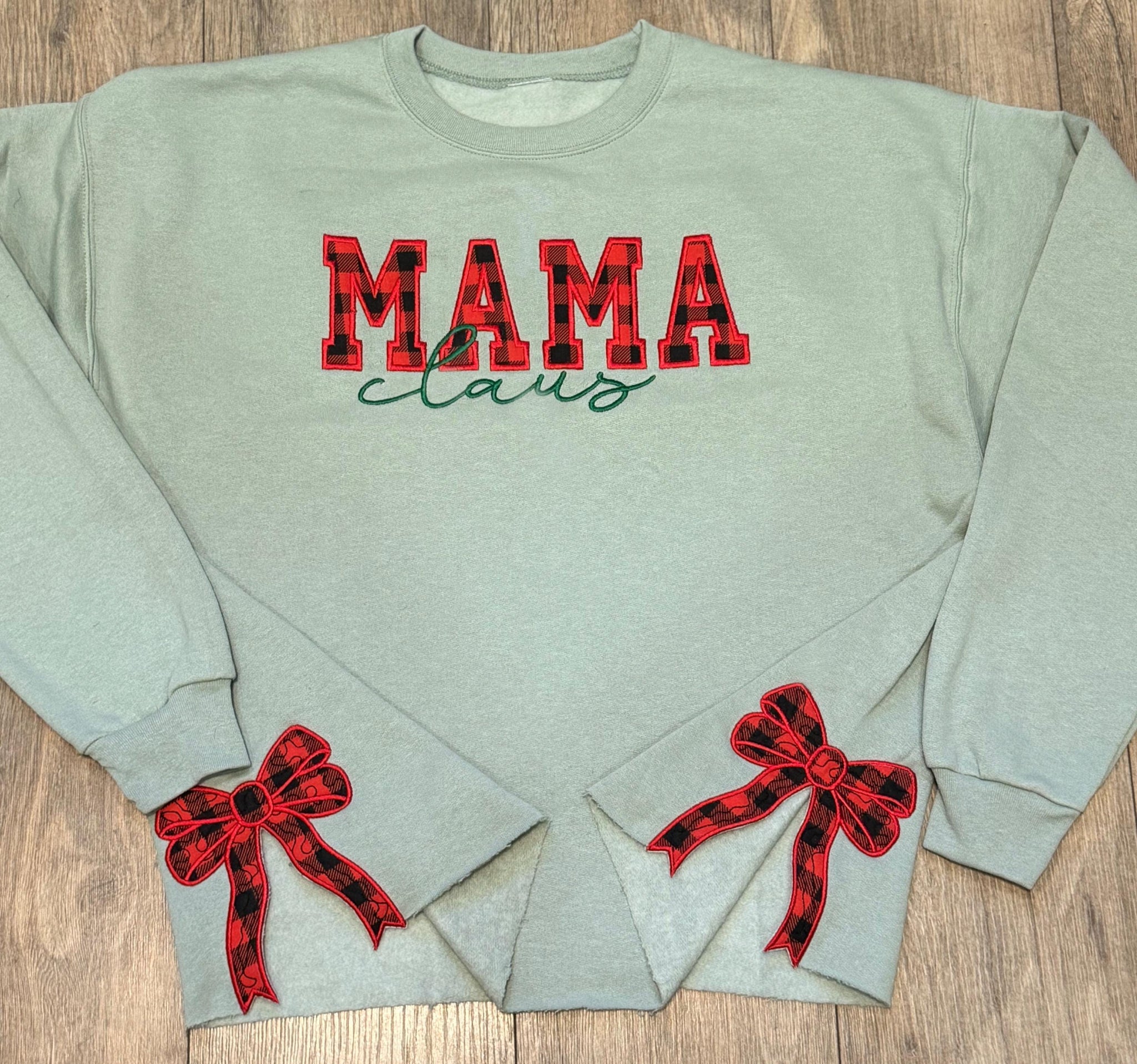 Mama Claus Side Bow Cut-Out Sweatshirt, Plaid Christmas Pullover, Trendy Coquette Bow, Viral Bow Sweatshirt ESIBOW