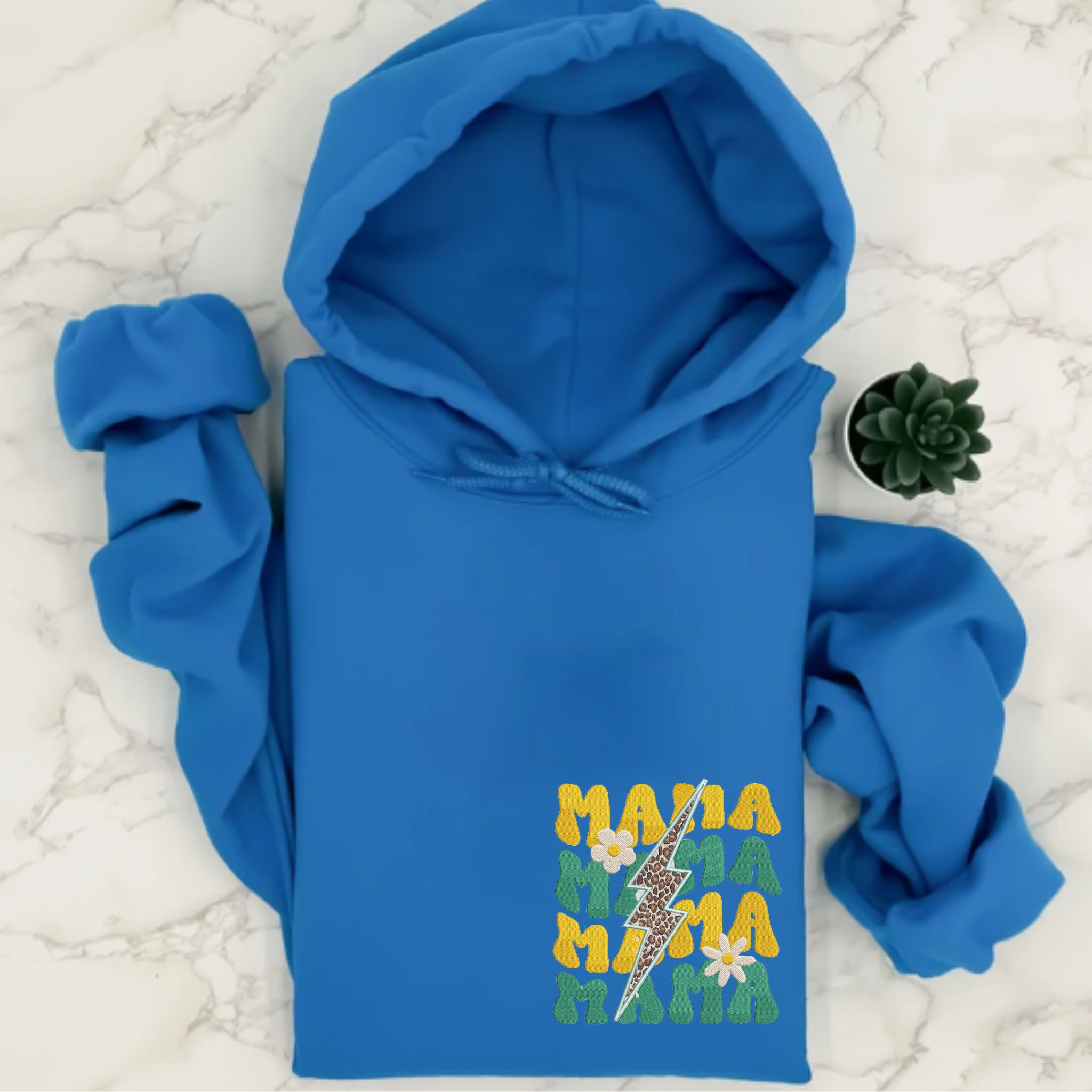 Mama Lightning Bolt Embroidered Hoodie, Mother's Day Embroidery Design, Custom Mama with Flower Hood EM2