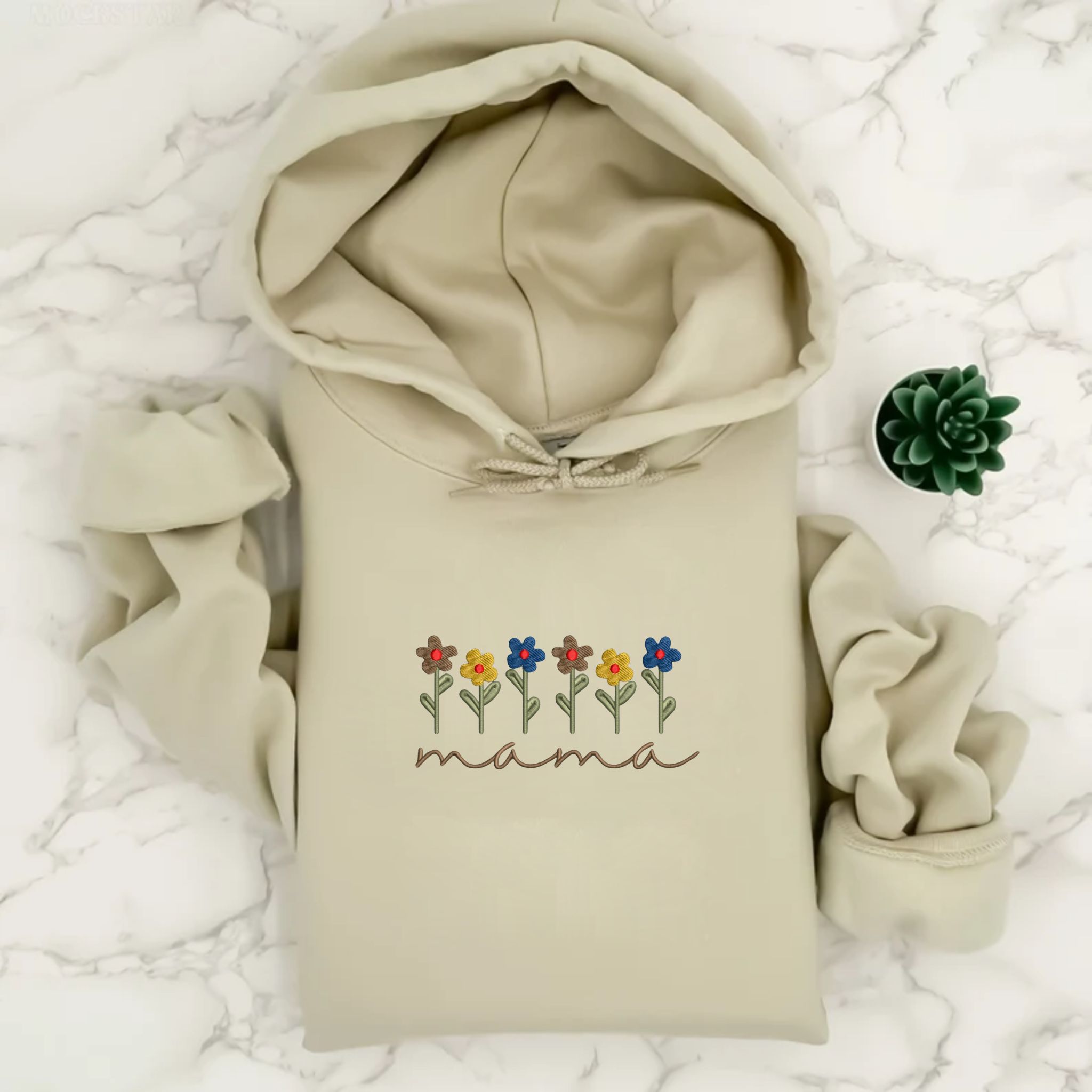 Mama With Flowers Garden Embroidered Hoodie, Customized Hoodie With Initial On Sleeve EM5