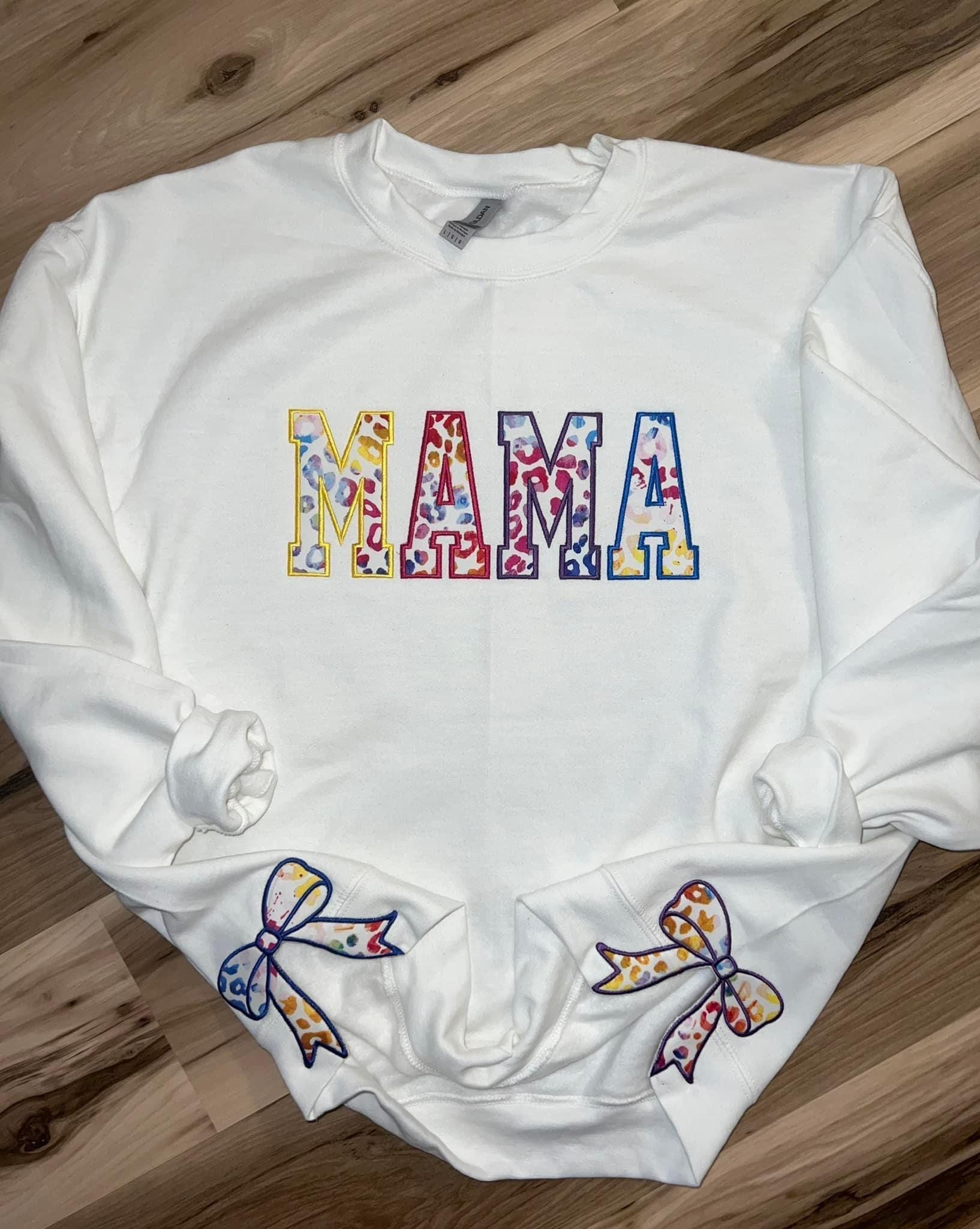Mama with side bow cut outs, Embroidered Crewneck ESIBOW