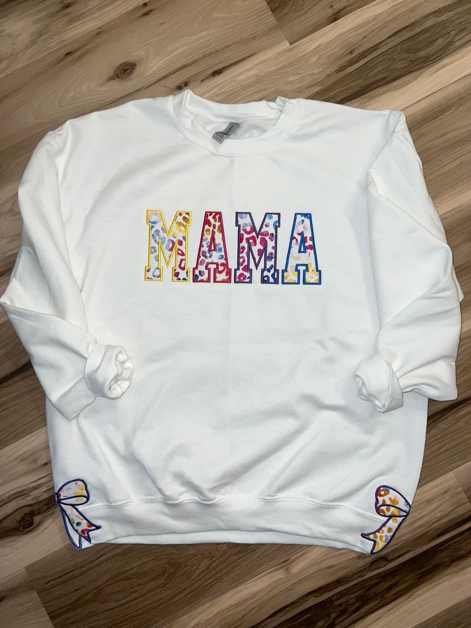 Mama with side bow cut outs, Embroidered Crewneck ESIBOW