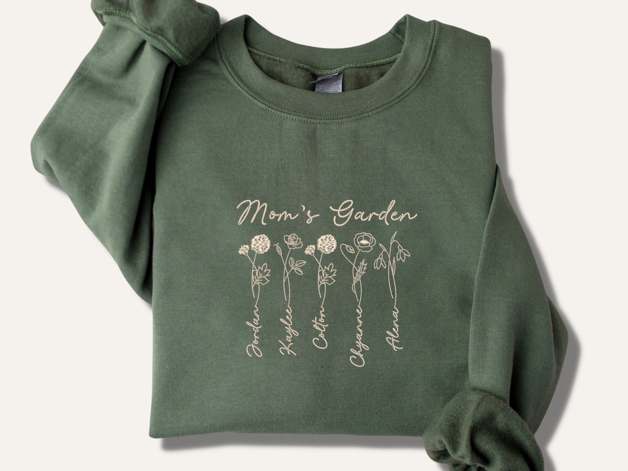 Custom Birth Flower Mom embroidered Sweatshirt With Kids Names em5