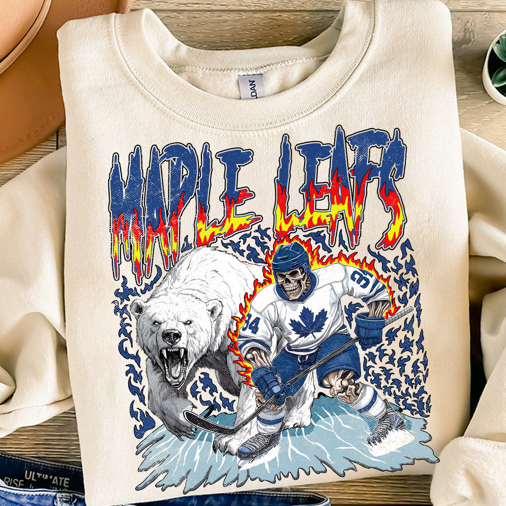 Maple Leafs Ice Hockey Png, Retro Vintage Skeleton Polar Bear Ice Sport Gift3