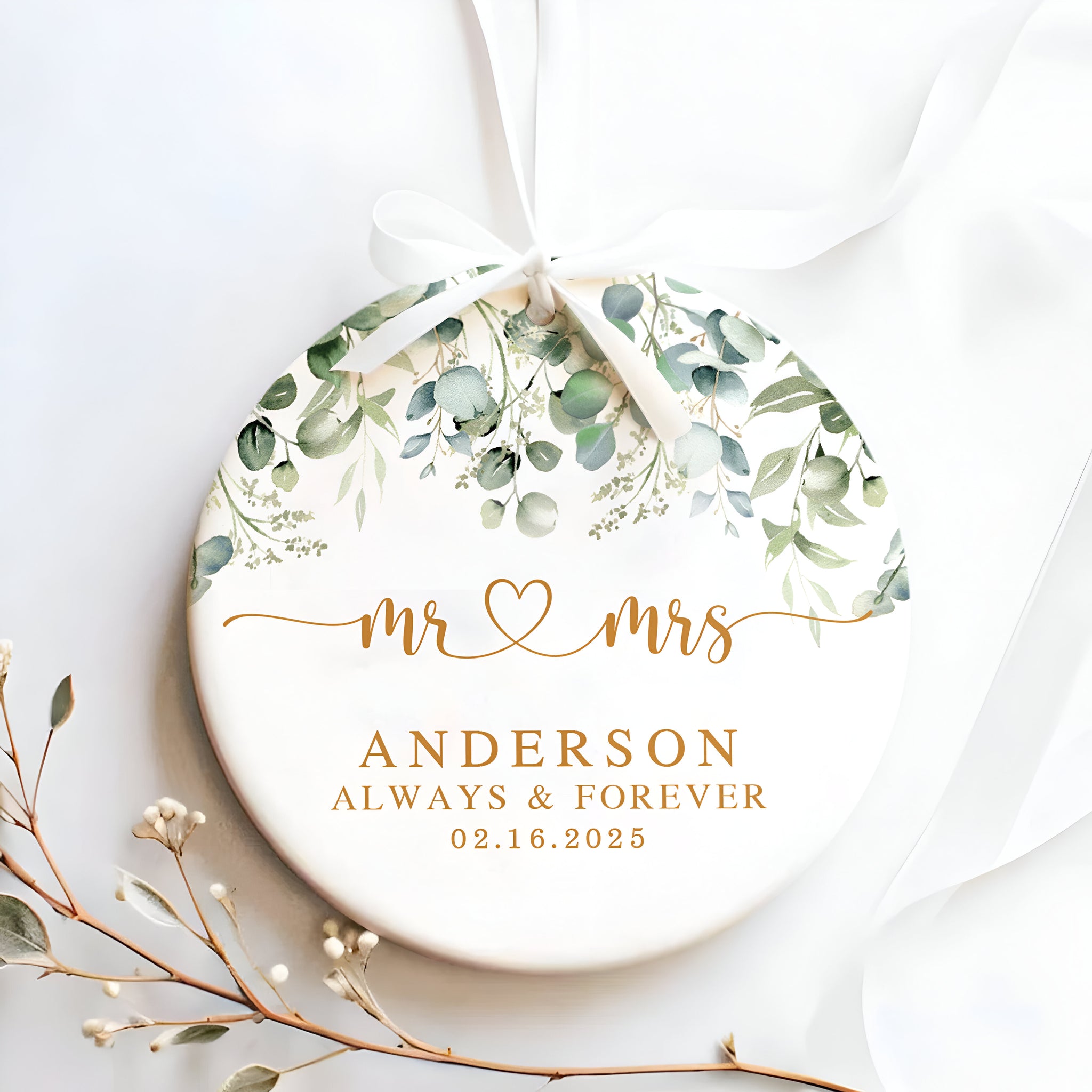 Married Ceramic Ornament 2024 Gift, Newlywed Gift, Mr & Mrs Christmas Ornament, Personalized Mr Mrs Wedding Ornament CX05-40 ORN2509