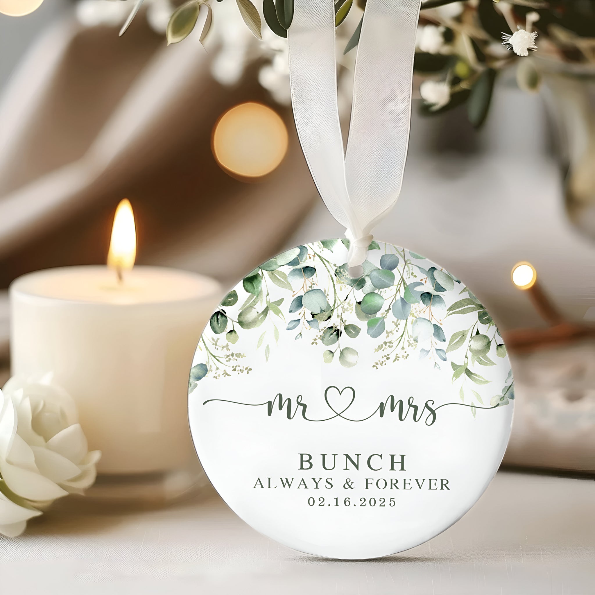 Married Ceramic Ornament 2024 Gift, Newlywed Gift, Mr & Mrs Christmas Ornament, Personalized Mr Mrs Wedding Ornament CX05-40 ORN2509