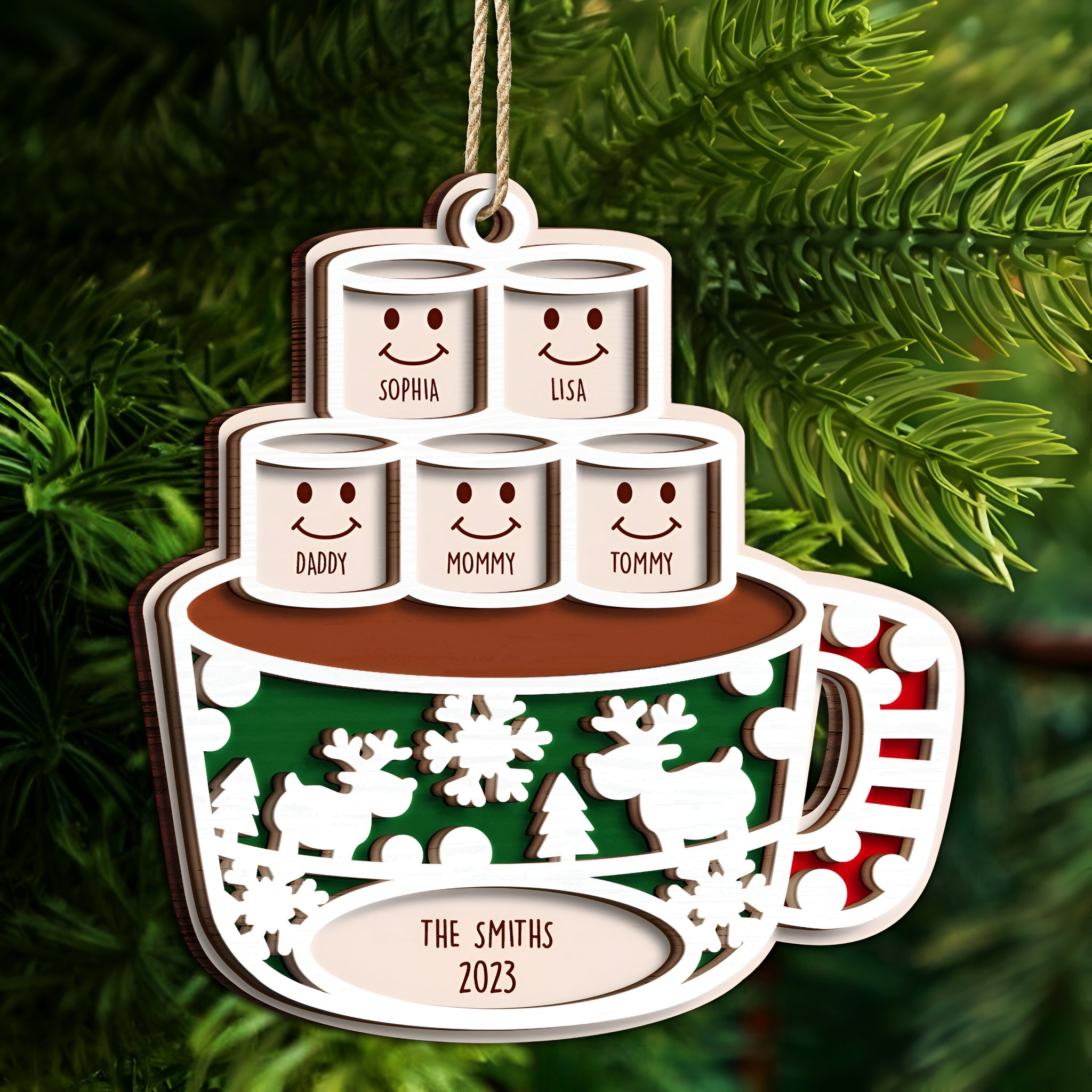 Merry Christmas Hot Chocolate Marshmallows - Christmas Gift For Family, Pet Lovers - Personalized 2-Layered Wooden Ornament ORN0310