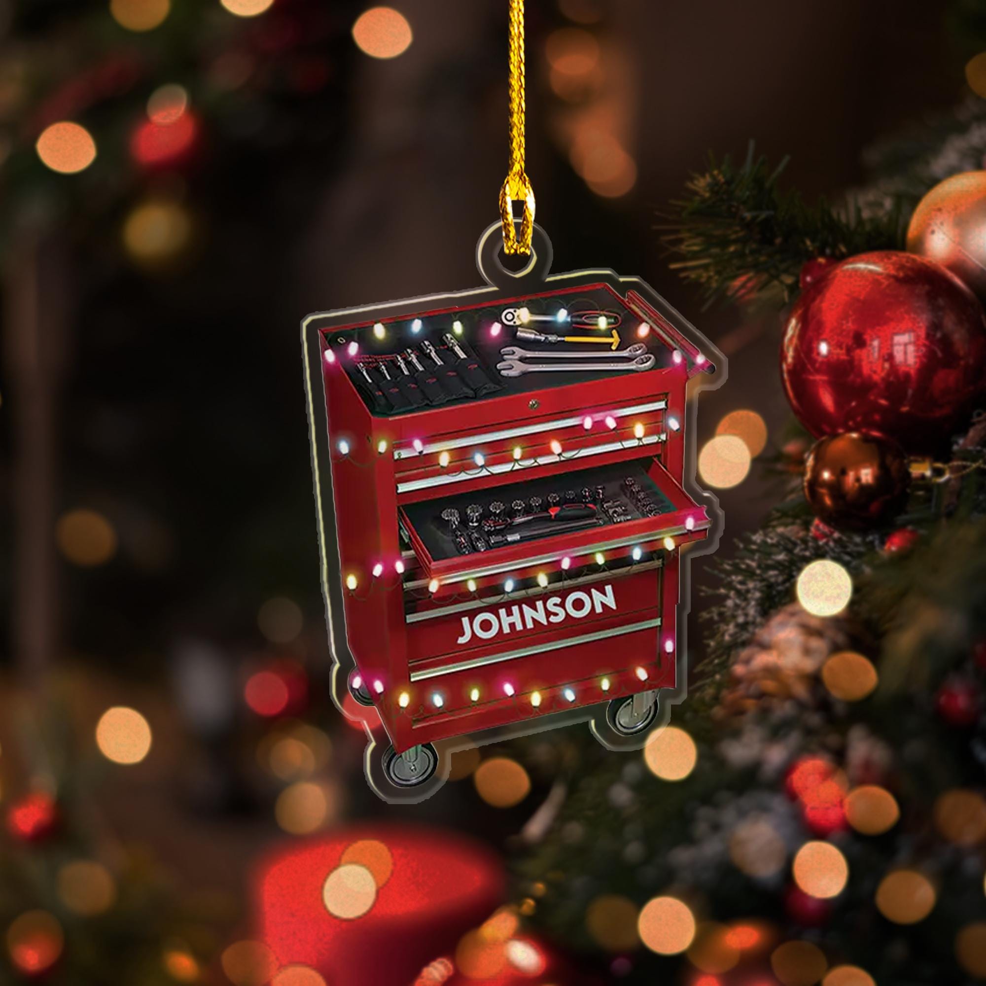 Mechanic Engineer Christmas 2D Flat Ornament, Repair Tool Box Christmas Ornament, Garage Automobile Repair Shop Gift Christmas Engineer ORNO5