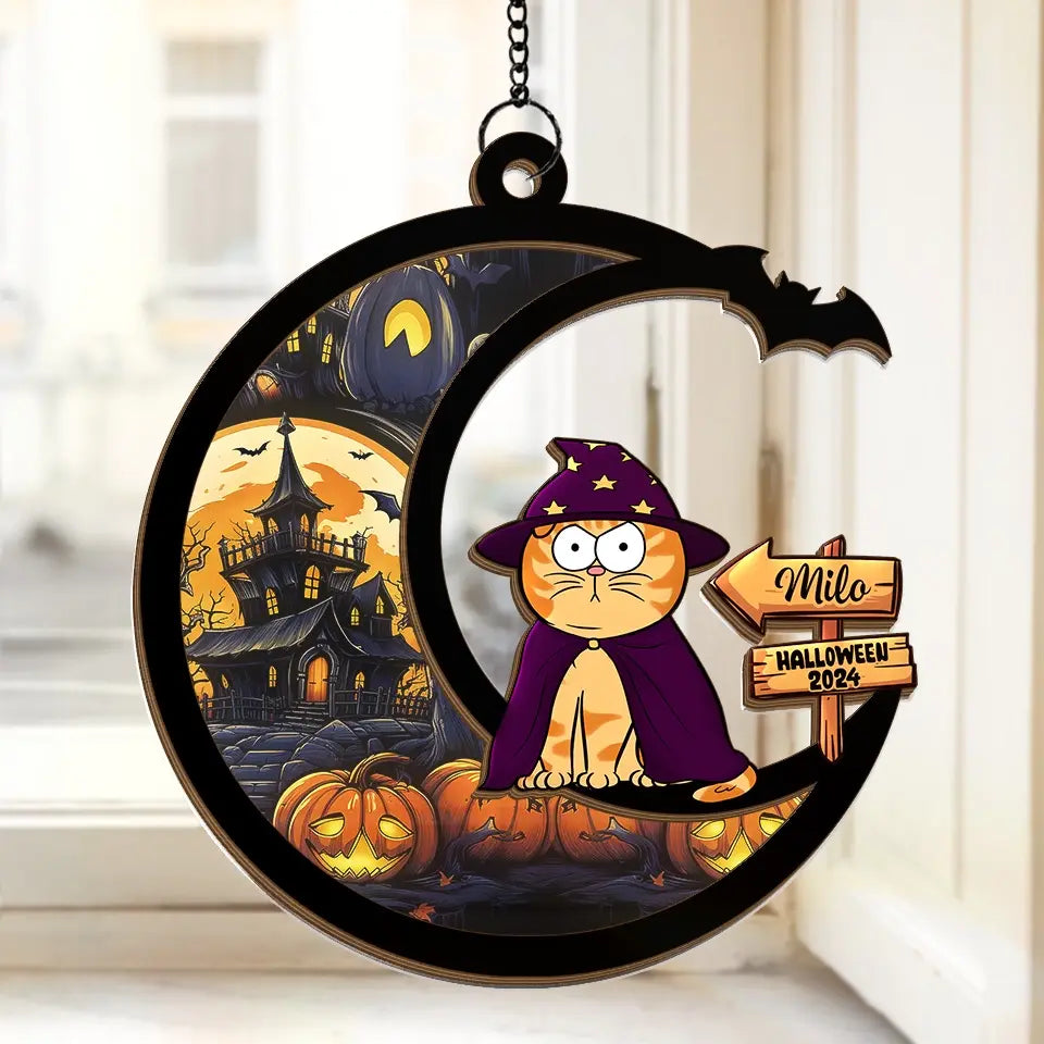 Meow That Is Boo In Cat Language - Cat Personalized Window Hanging Suncatcher - Halloween Gift For Pet Owners, Pet Lovers   ORHA2208