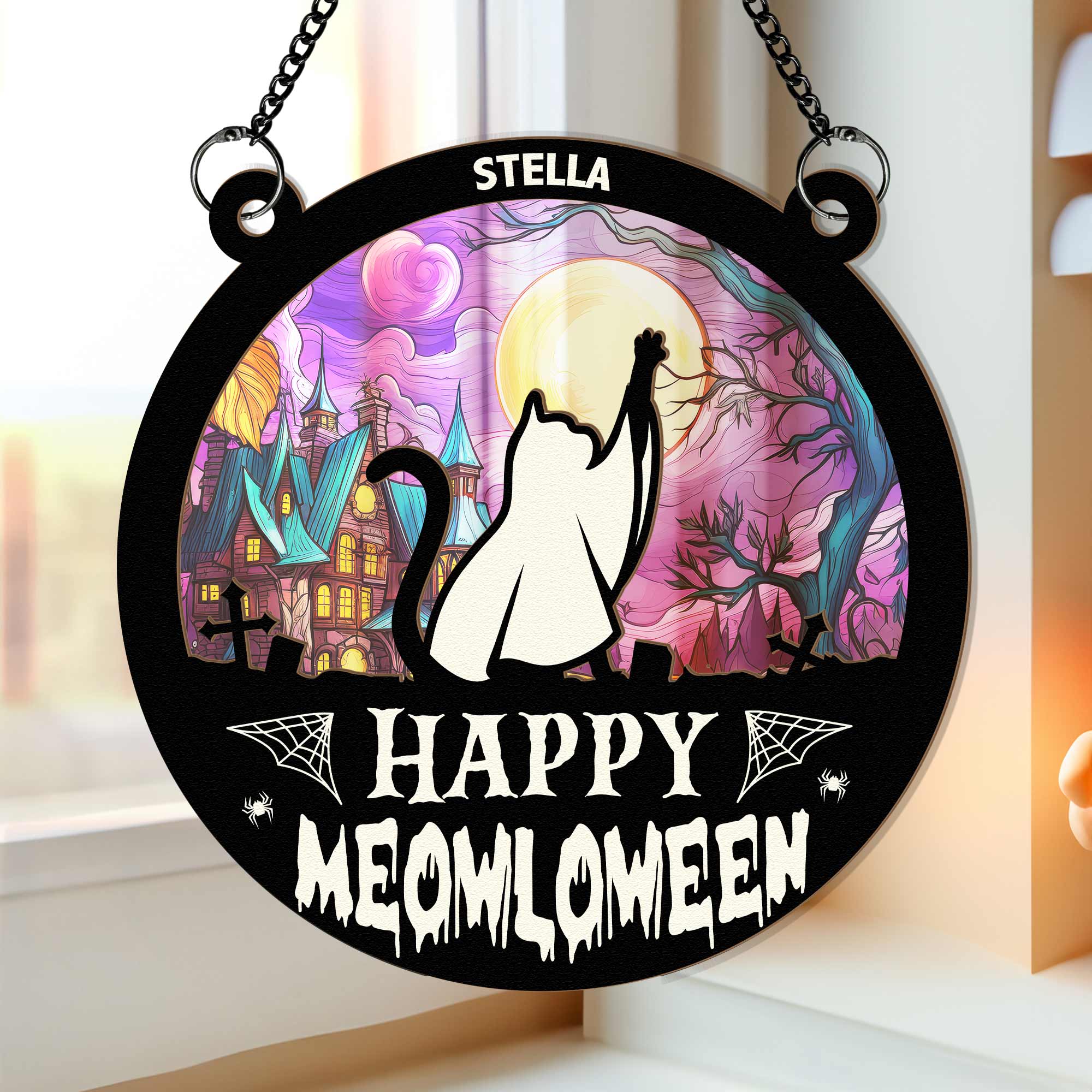 Meowloween Cat - Personalized Window Hanging Suncatcher Ornament   ORHA2208