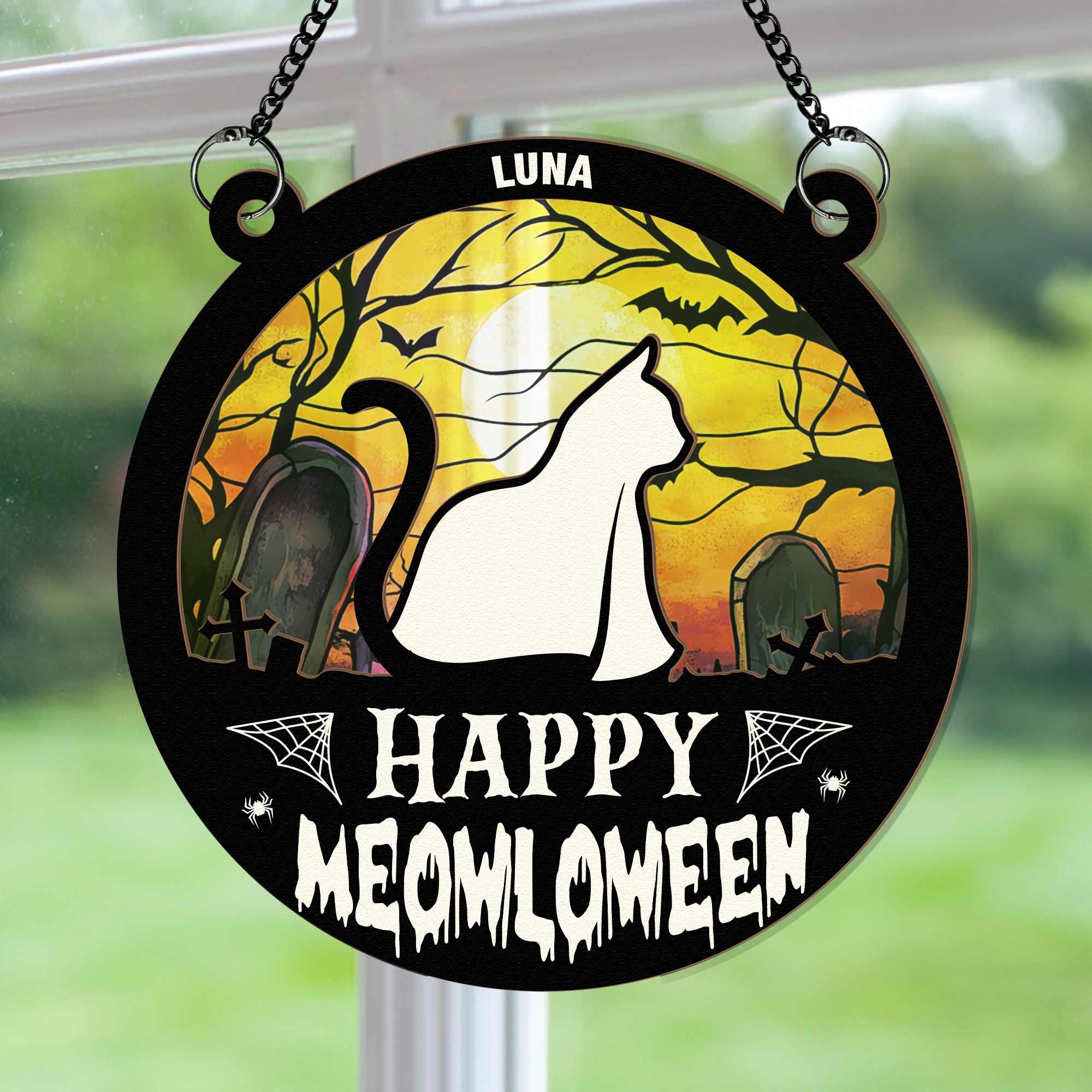 Meowloween Cat - Personalized Window Hanging Suncatcher Ornament   ORHA2208