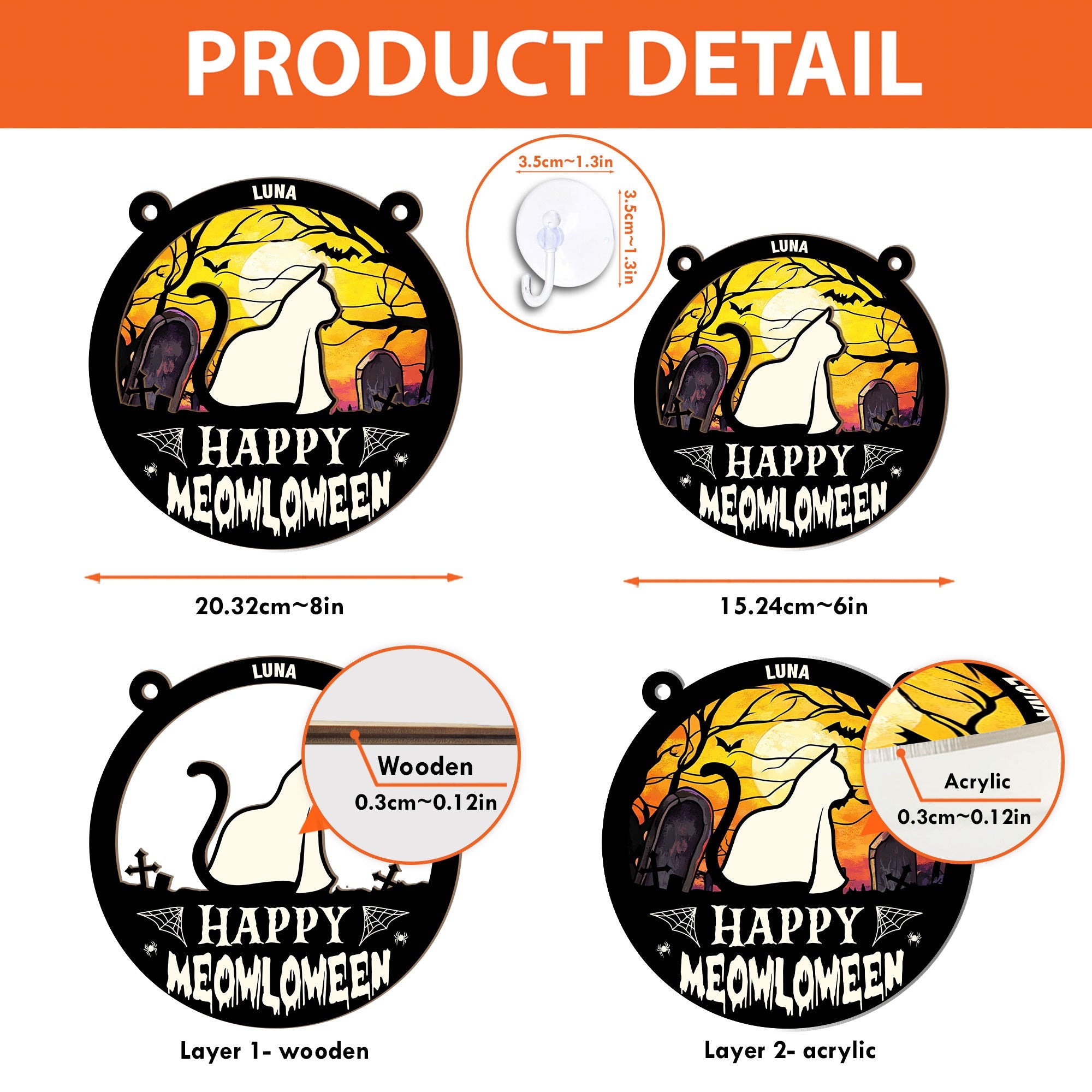 Meowloween Cat - Personalized Window Hanging Suncatcher Ornament   ORHA2208