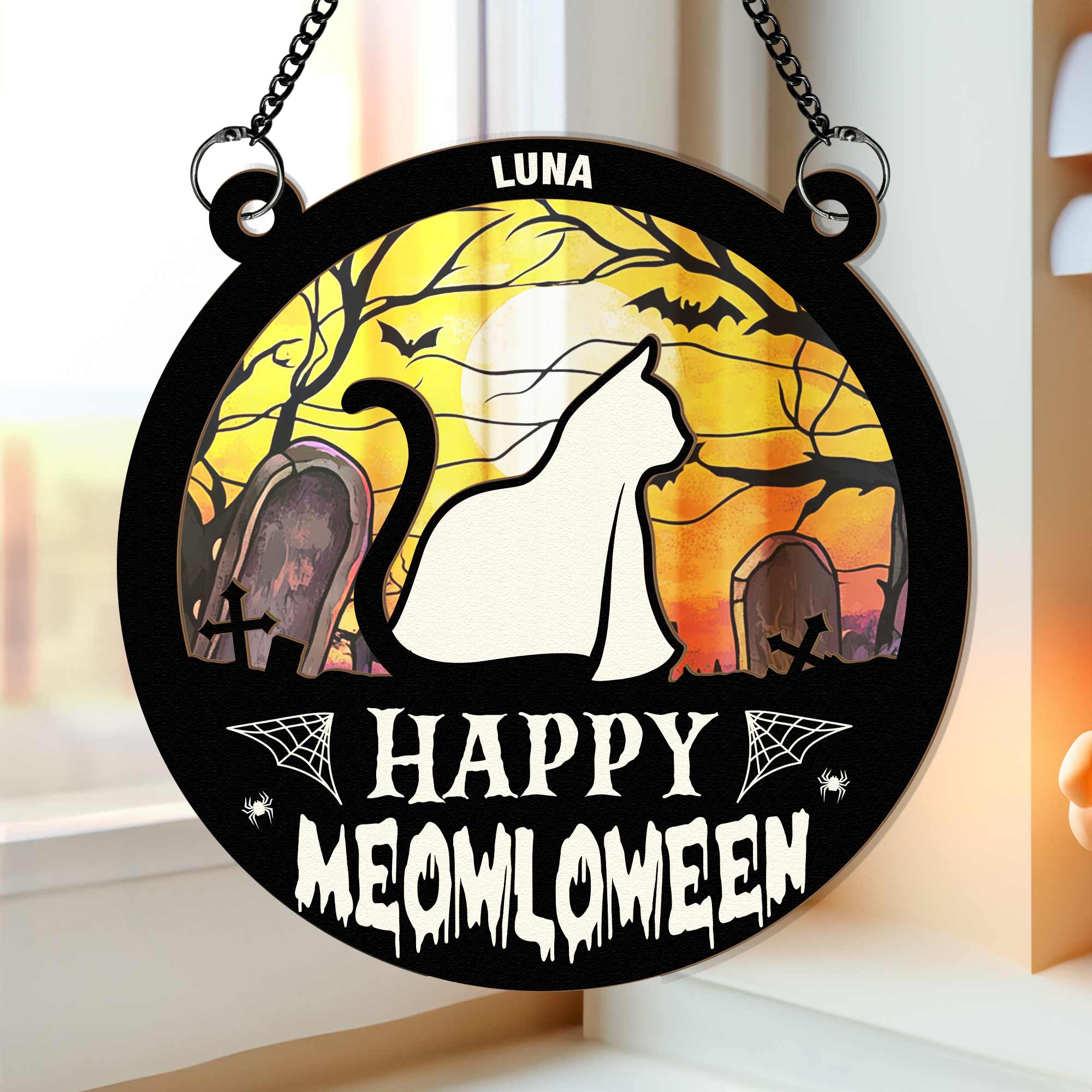 Meowloween Cat - Personalized Window Hanging Suncatcher Ornament   ORHA2208