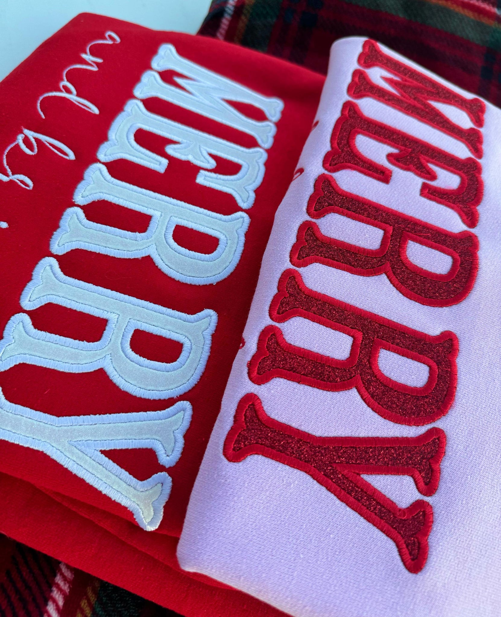 Merry and Bright Embroidered Bow Sweatshirt  Side Bow Applique Sweatshirt  Christmas Bow Sweatshirt  Glitter Christmas Sweatshirt ESIBOW