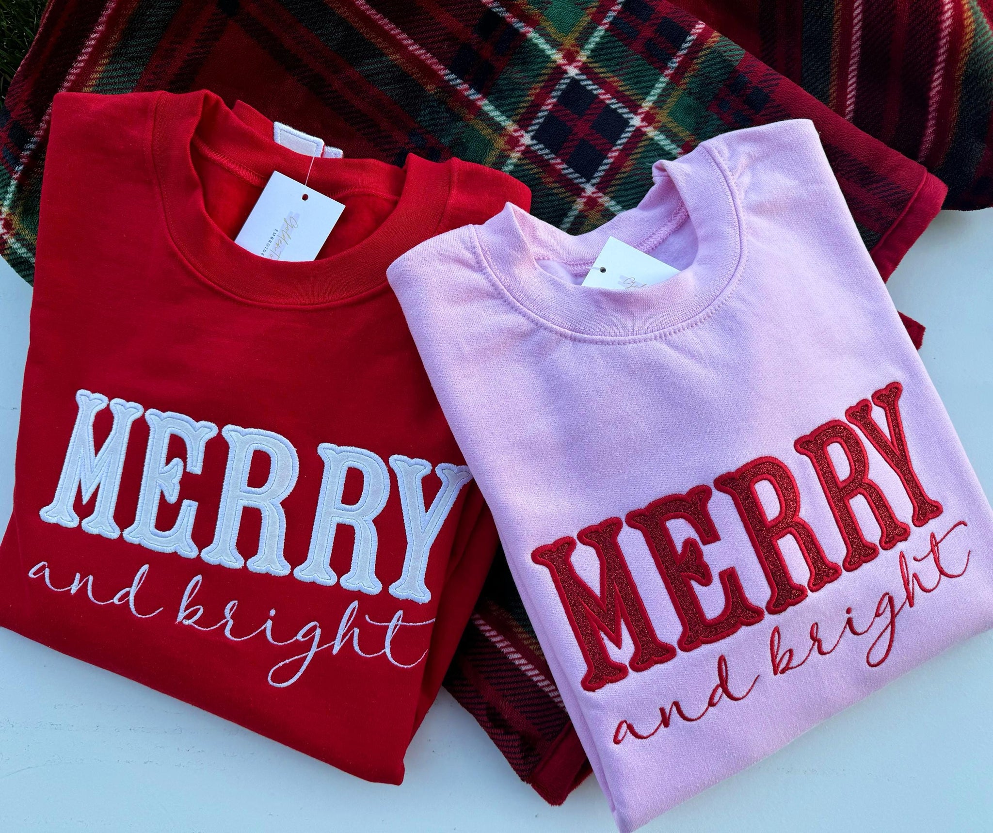 Merry and Bright Embroidered Bow Sweatshirt  Side Bow Applique Sweatshirt  Christmas Bow Sweatshirt  Glitter Christmas Sweatshirt ESIBOW