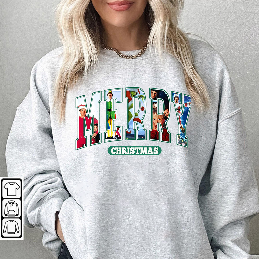 MERRY Christmas 90s Movies Shirt Crewneck Sweatshirt, Christmas Shirt for Movies Lovers, Christmas 90s Movies Sweater,Christmas Movies Shirt