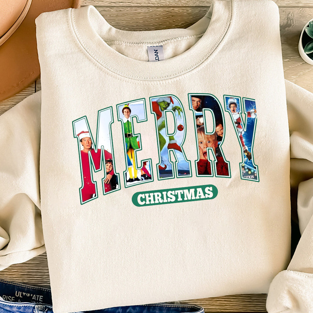 MERRY Christmas 90s Movies Shirt Crewneck Sweatshirt, Christmas Shirt for Movies Lovers, Christmas 90s Movies Sweater,Christmas Movies Shirt