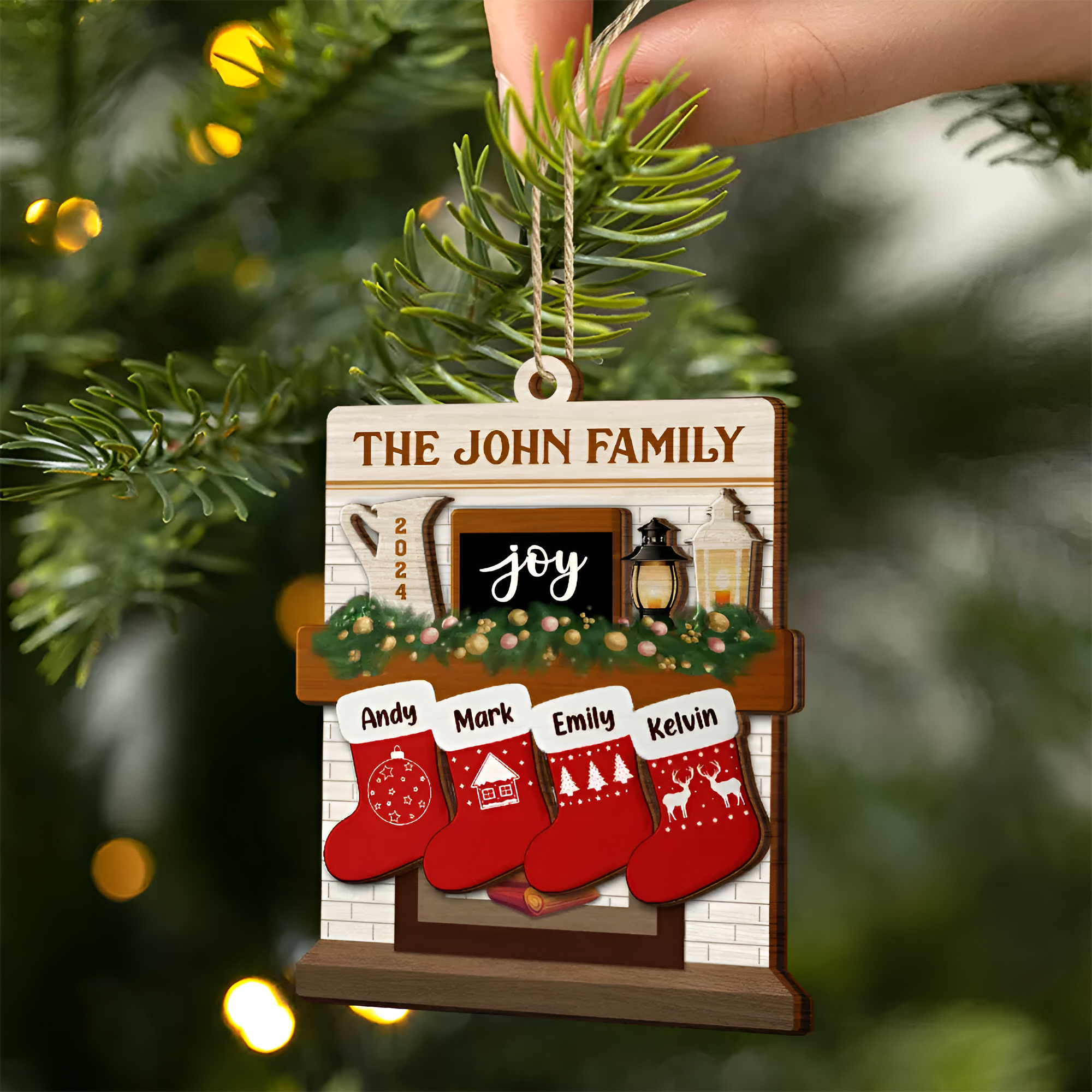 Merry Christmas Family Stockings - Personalized 2-Layered Wooden Ornament ORHA24