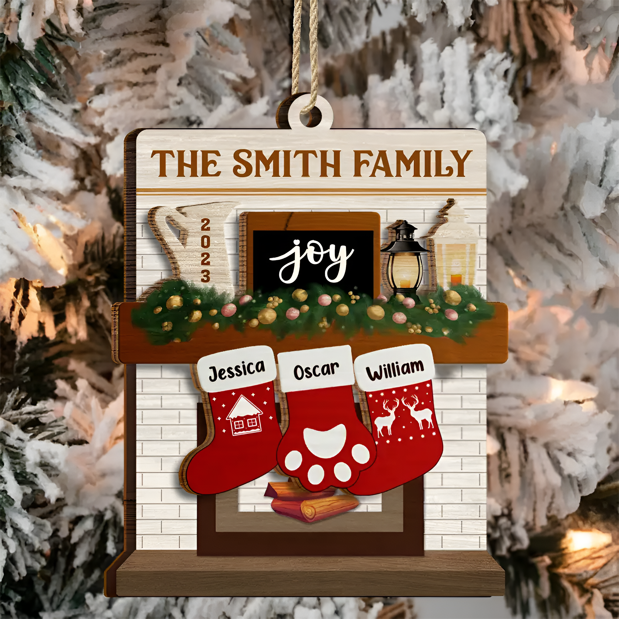 Merry Christmas Family Stockings - Personalized 2-Layered Wooden Ornament ORHA24