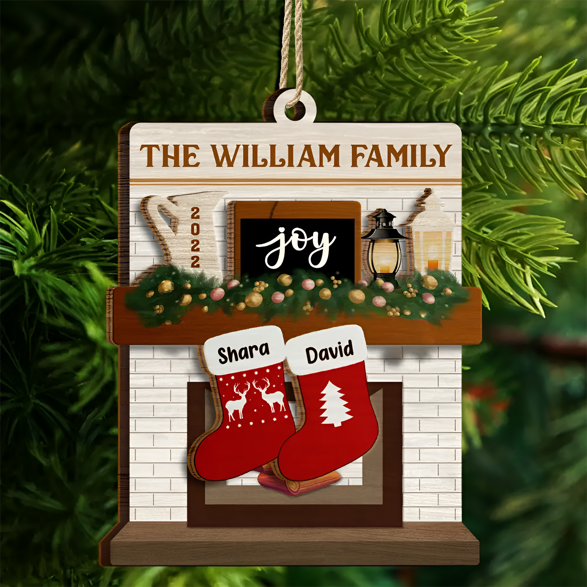 Merry Christmas Family Stockings - Personalized 2-Layered Wooden Ornament ORHA24