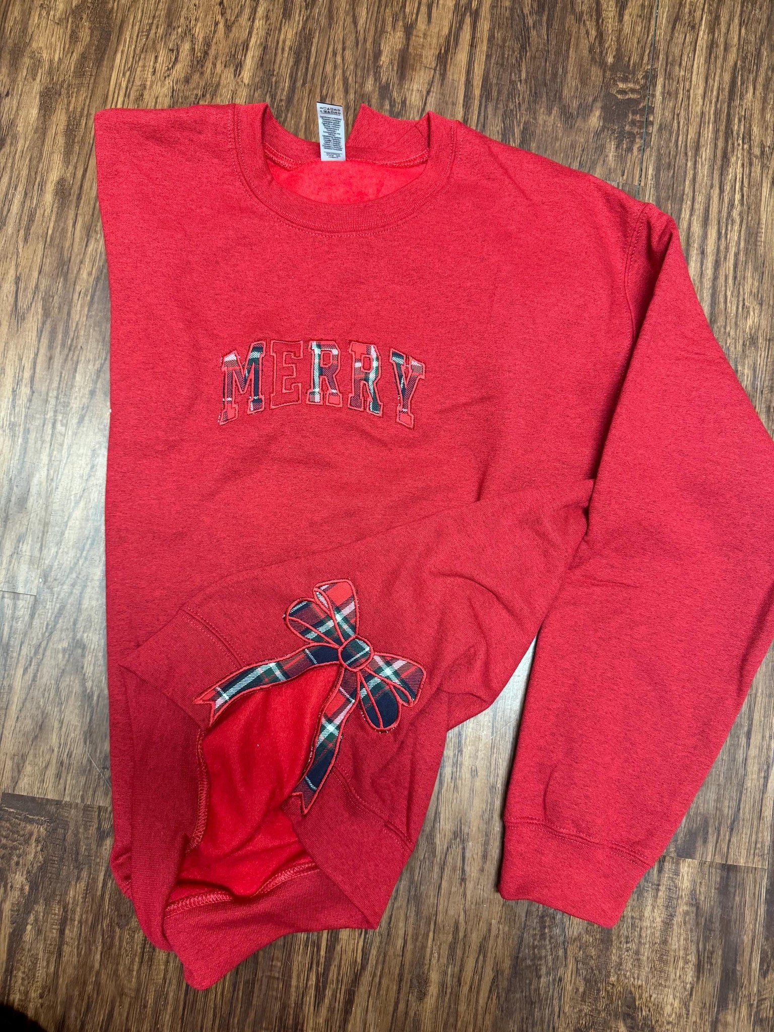Merry Side Bow Cut-Out Sweatshirt, Plaid Christmas Pullover, Trendy Coquette Bow, Crewneck Sweatshirt ESIBOW
