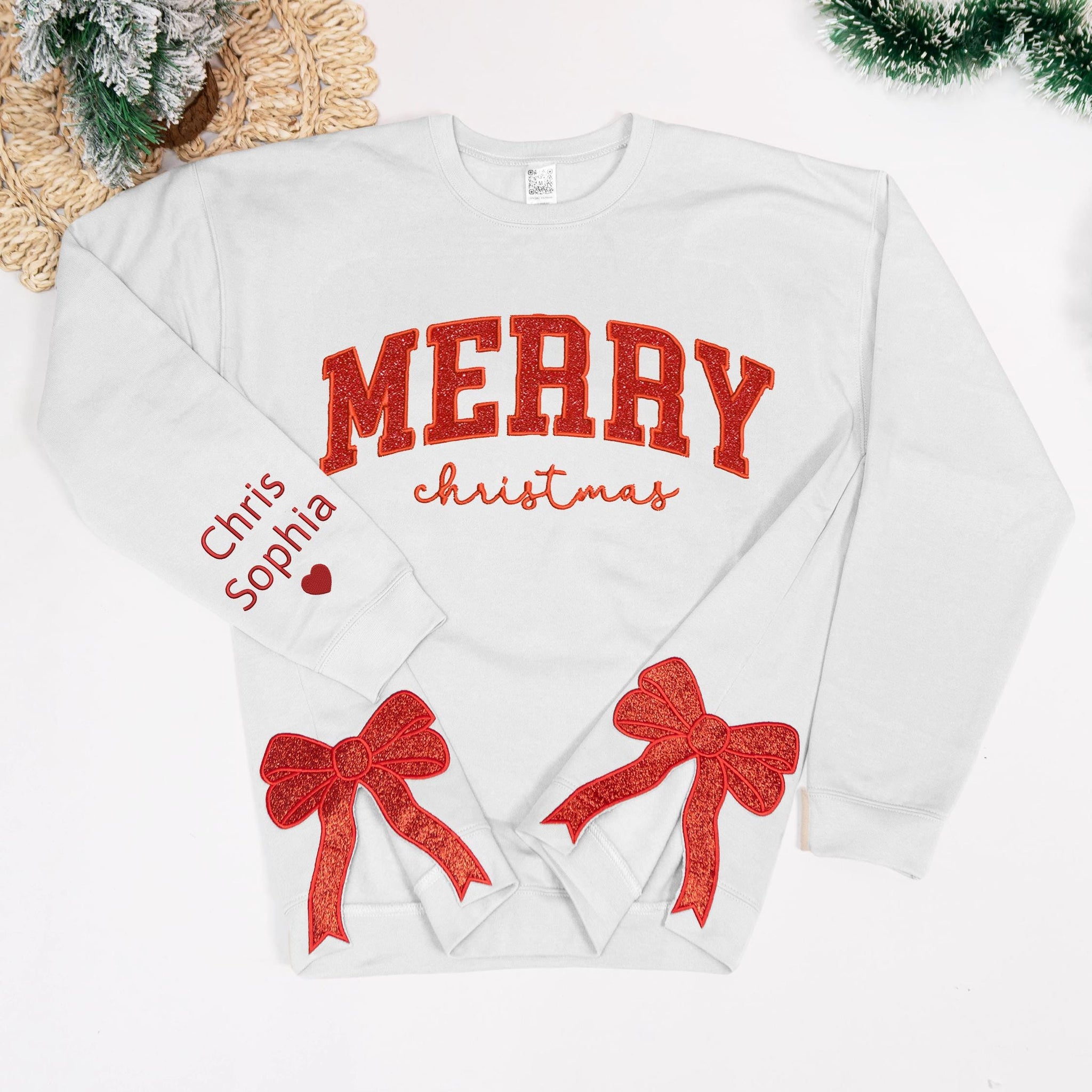 Merry Side Bow Cut-Out Sweatshirt With Glitter, Plaid Christmas Pullover, Trendy Coquette Bow, Trending Side Bow Sweater, Merry Christmas ESIBOW