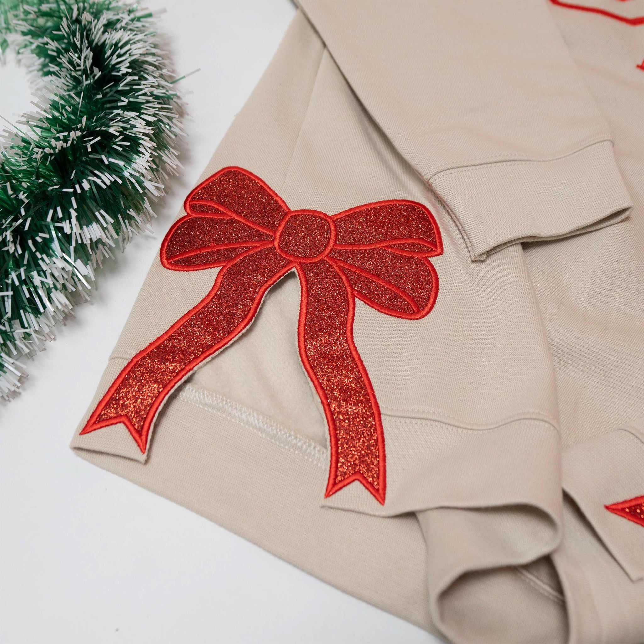 Merry Side Bow Cut-Out Sweatshirt With Glitter, Plaid Christmas Pullover, Trendy Coquette Bow, Trending Side Bow Sweater, Merry Christmas ESIBOW