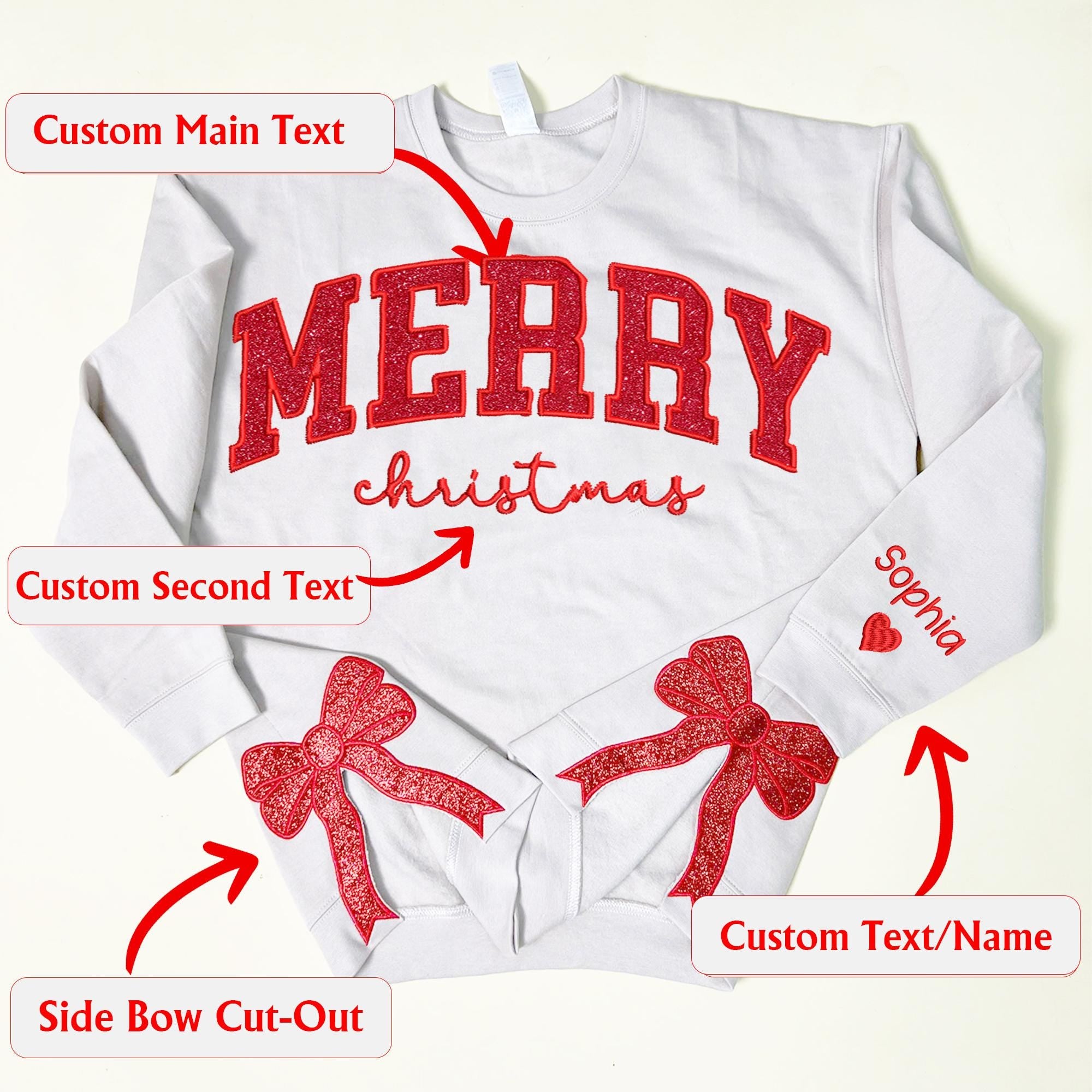 Merry Side Bow Cut-Out Sweatshirt With Glitter, Plaid Christmas Pullover, Trendy Coquette Bow, Trending Side Bow Sweater, Merry Christmas ESIBOW