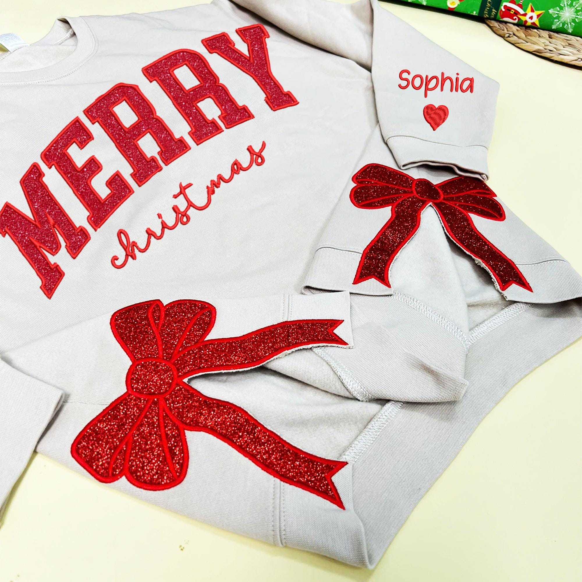 Merry Side Bow Cut-Out Sweatshirt With Glitter, Plaid Christmas Pullover, Trendy Coquette Bow, Trending Side Bow Sweater, Merry Christmas ESIBOW