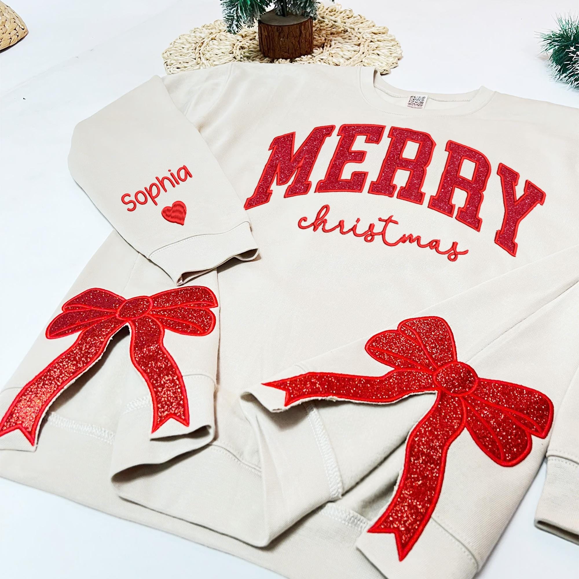 Merry Side Bow Cut-Out Sweatshirt With Glitter, Plaid Christmas Pullover, Trendy Coquette Bow, Trending Side Bow Sweater, Merry Christmas ESIBOW