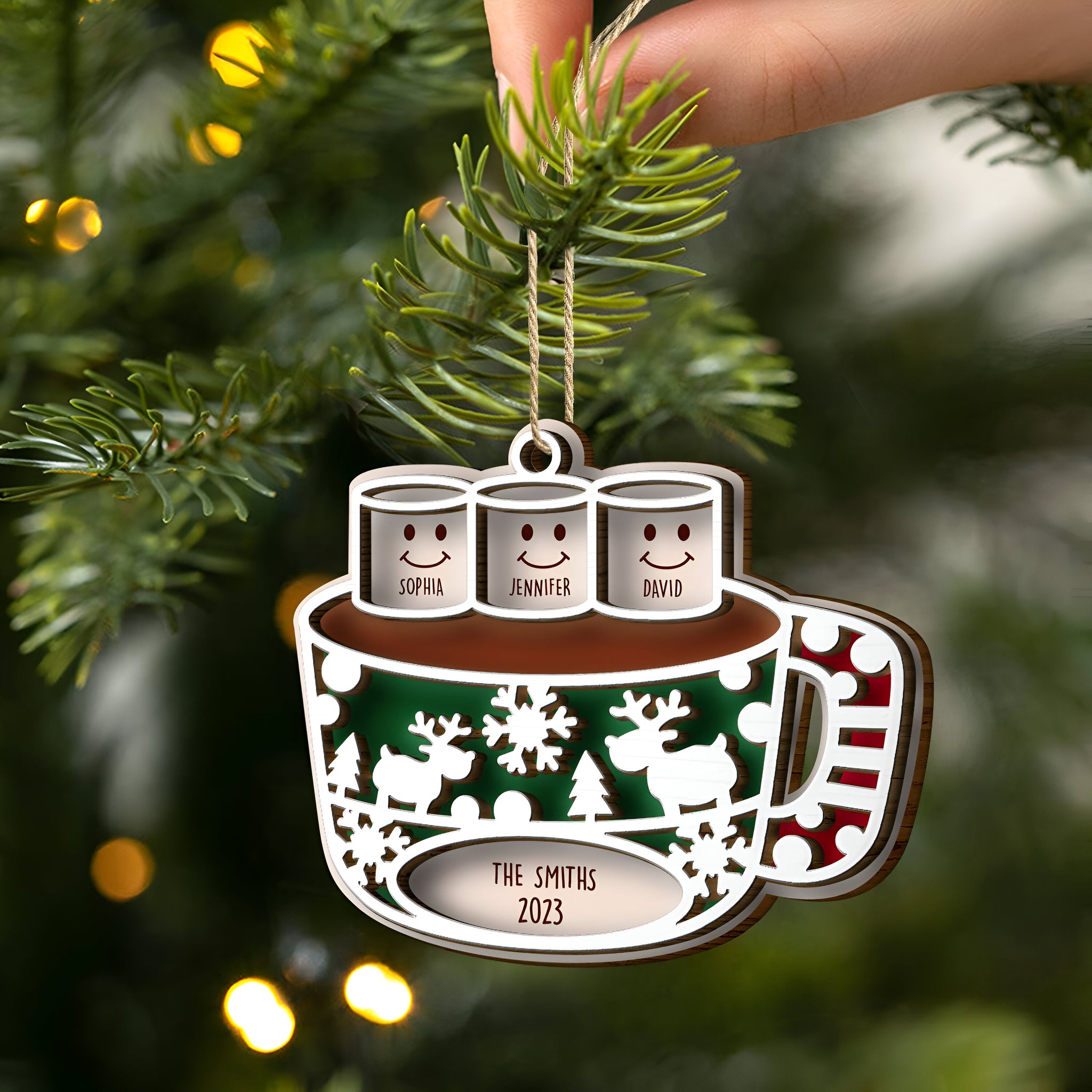 Merry Christmas Hot Chocolate Marshmallows - Christmas Gift For Family, Pet Lovers - Personalized 2-Layered Wooden Ornament ORN0310