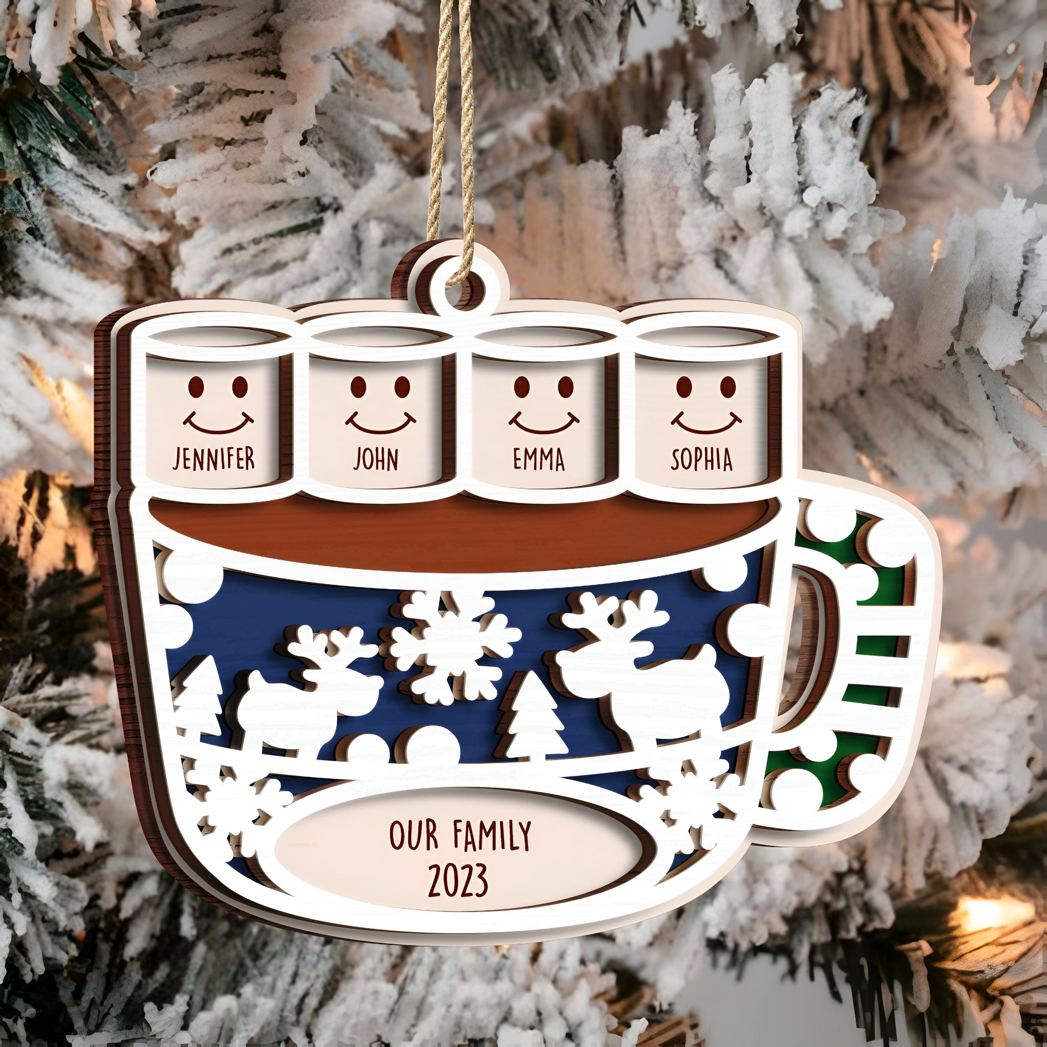 Merry Christmas Hot Chocolate Marshmallows - Christmas Gift For Family, Pet Lovers - Personalized 2-Layered Wooden Ornament ORN0310