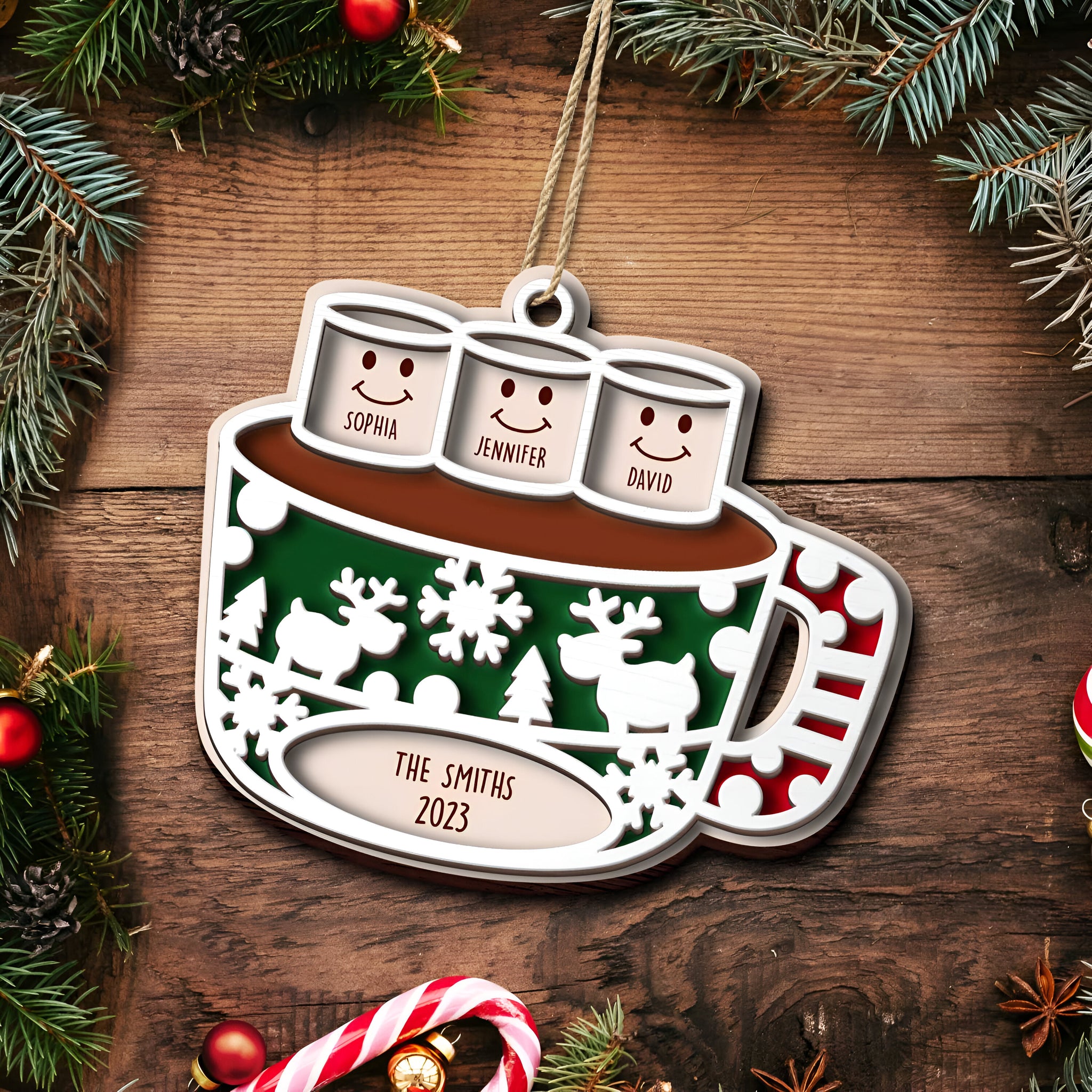 Merry Christmas Hot Chocolate Marshmallows - Christmas Gift For Family, Pet Lovers - Personalized 2-Layered Wooden Ornament ORN0310