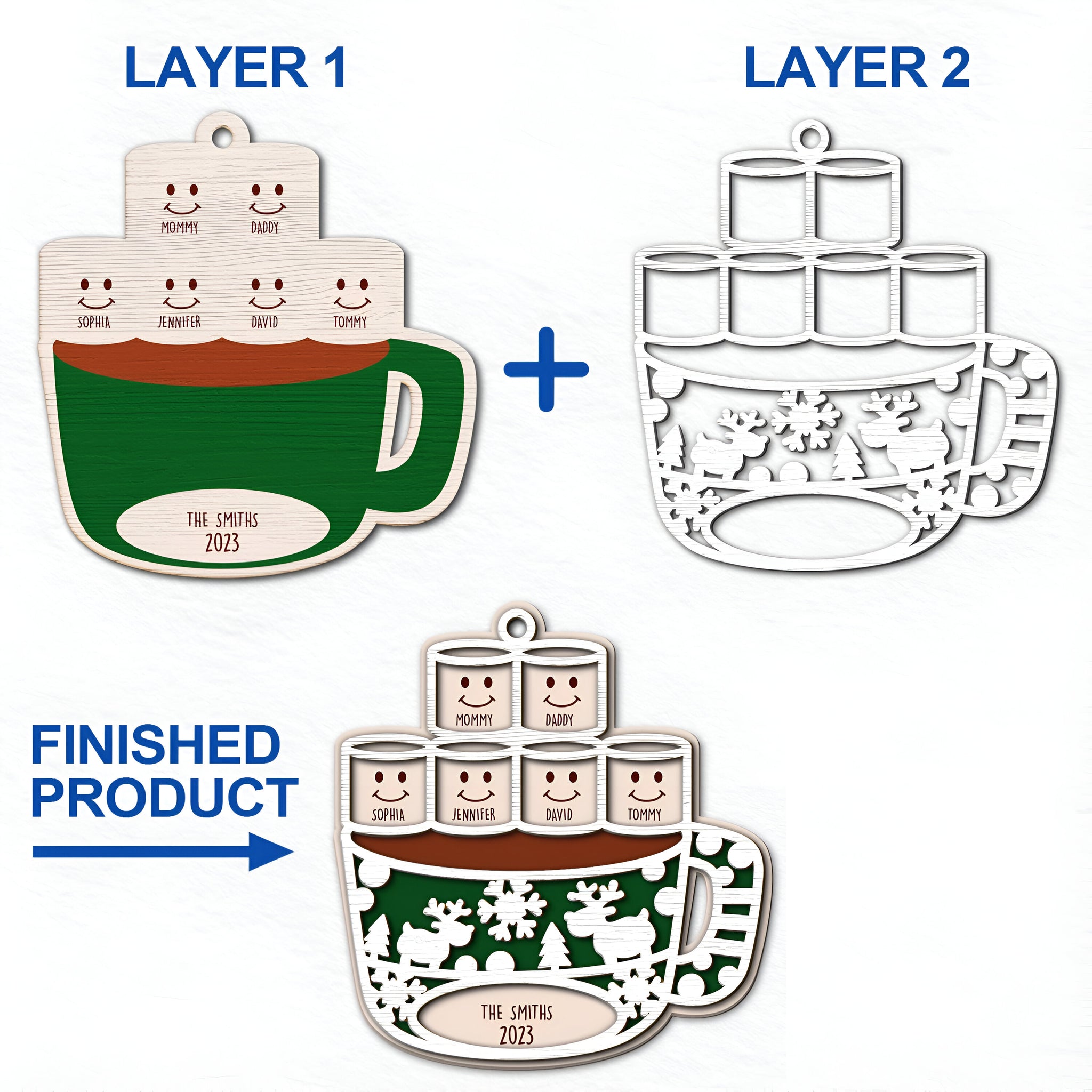 Merry Christmas Hot Chocolate Marshmallows - Christmas Gift For Family, Pet Lovers - Personalized 2-Layered Wooden Ornament ORN0310