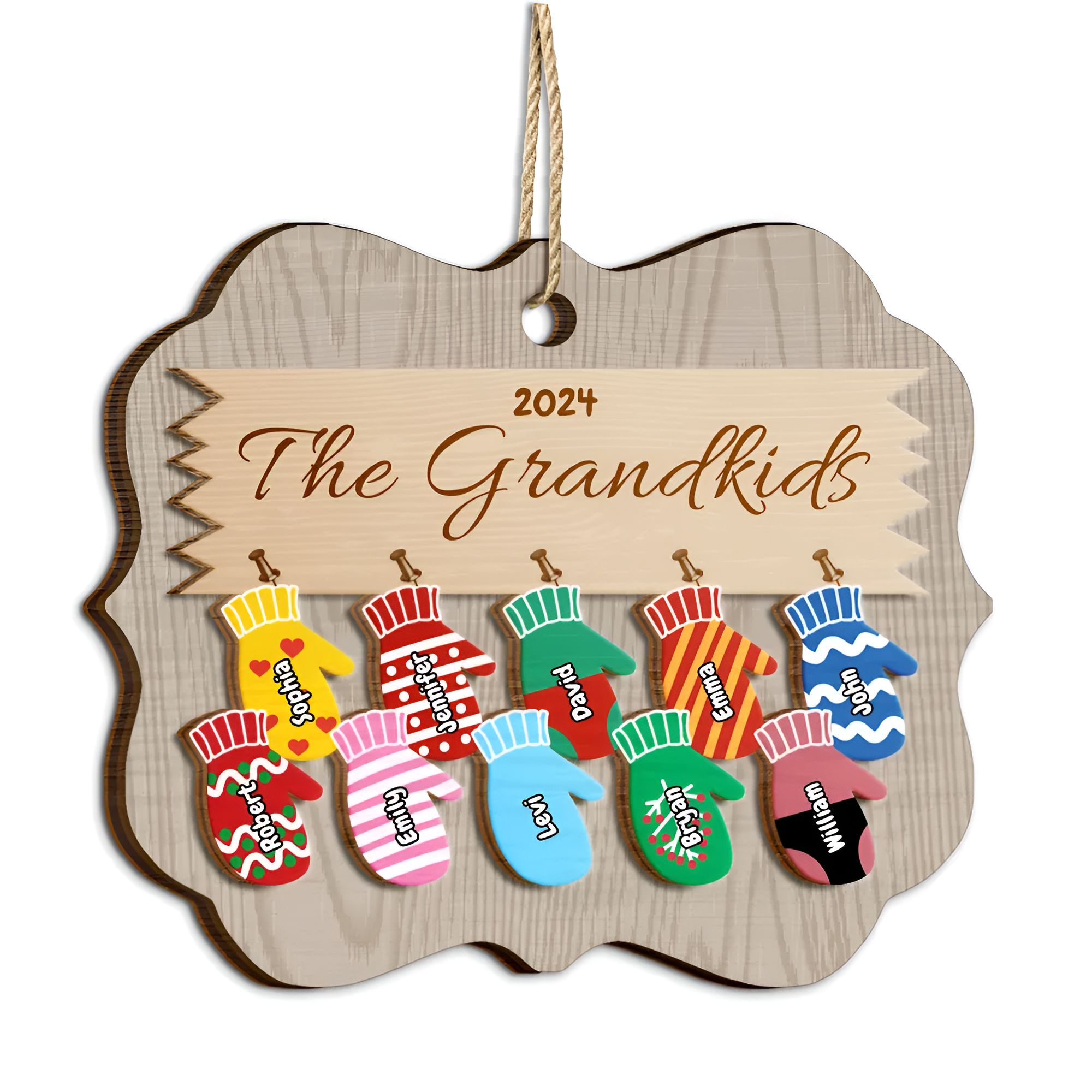 Mittens With Grandkids Names - Christmas Gift For Grandparent - Personalized 2-Layered Wooden Ornament ORHA24