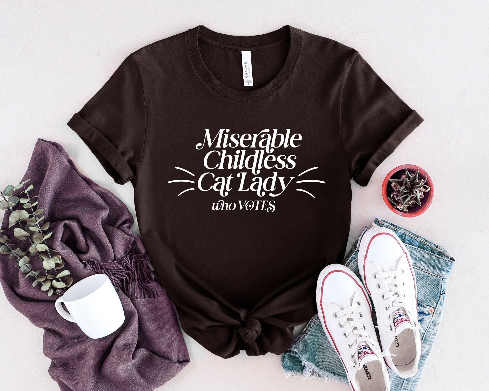 Miserable Childless Cat Lady 2024 T-Shirt Kamala Harris Cat Woman JD Vance Democrat Liberal Childfree Relaxed Unisex Tee  TD2907 09