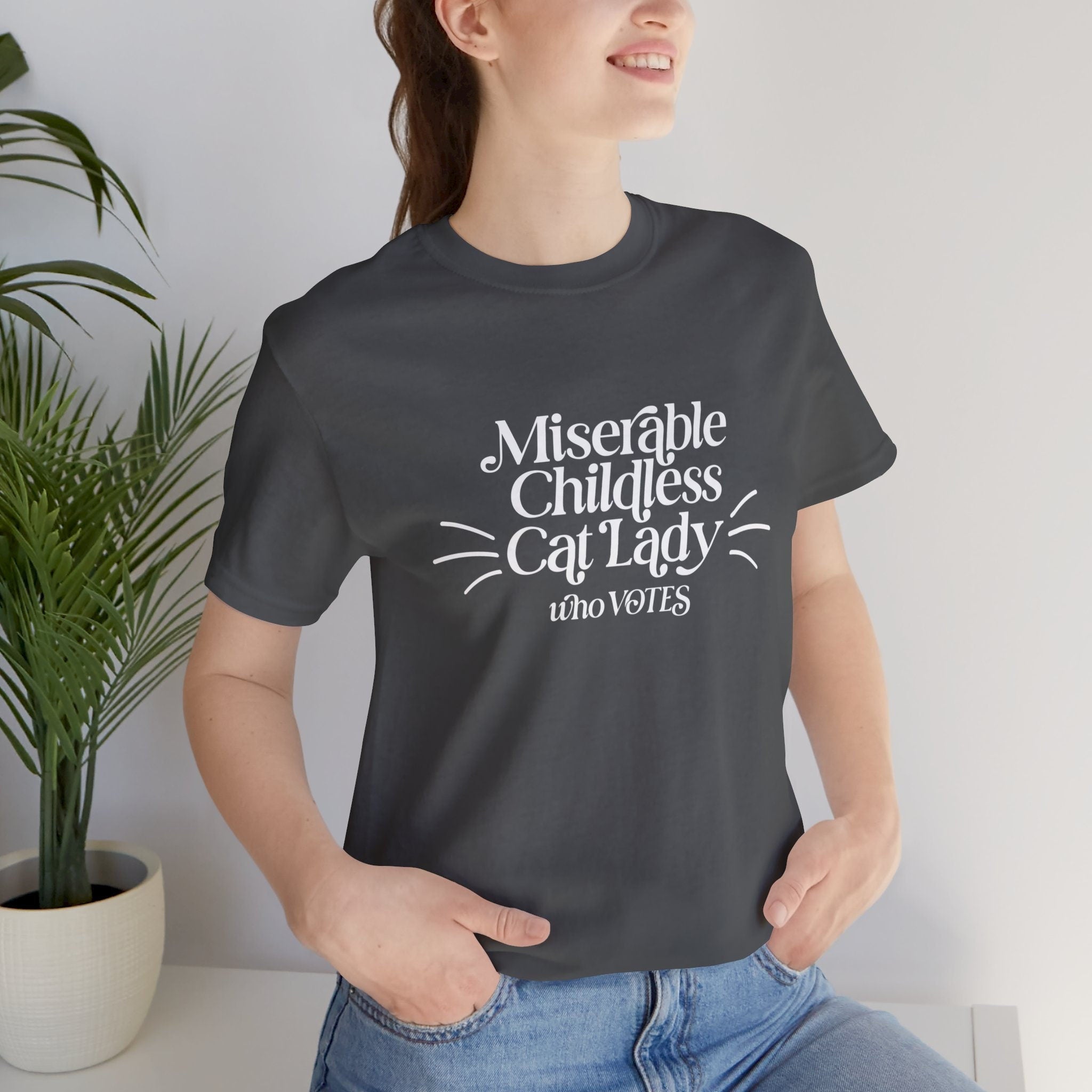 Miserable Childless Cat Lady 2024 T-Shirt Kamala Harris Cat Woman JD Vance Democrat Liberal Childfree Relaxed Unisex Tee  TD2907 09