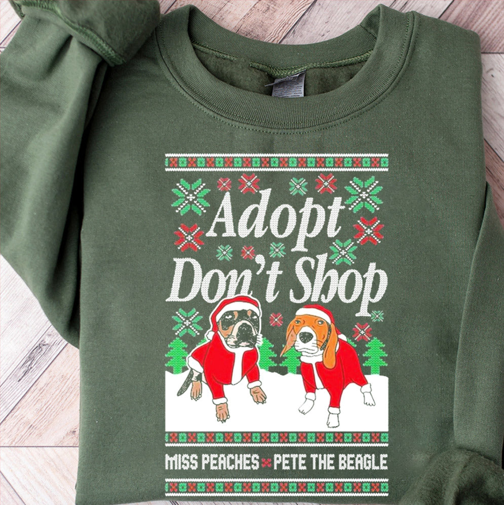 Miss Peaches And Pete The Beagle Adopt Don't Shop Christmas Shirt, Sweatshirt, Hoodie And Tank Top