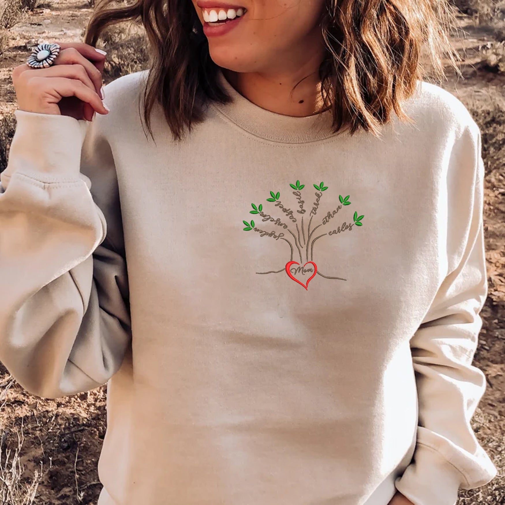 Embroidered Mom Tree Sweatshirt or Hoodie em5