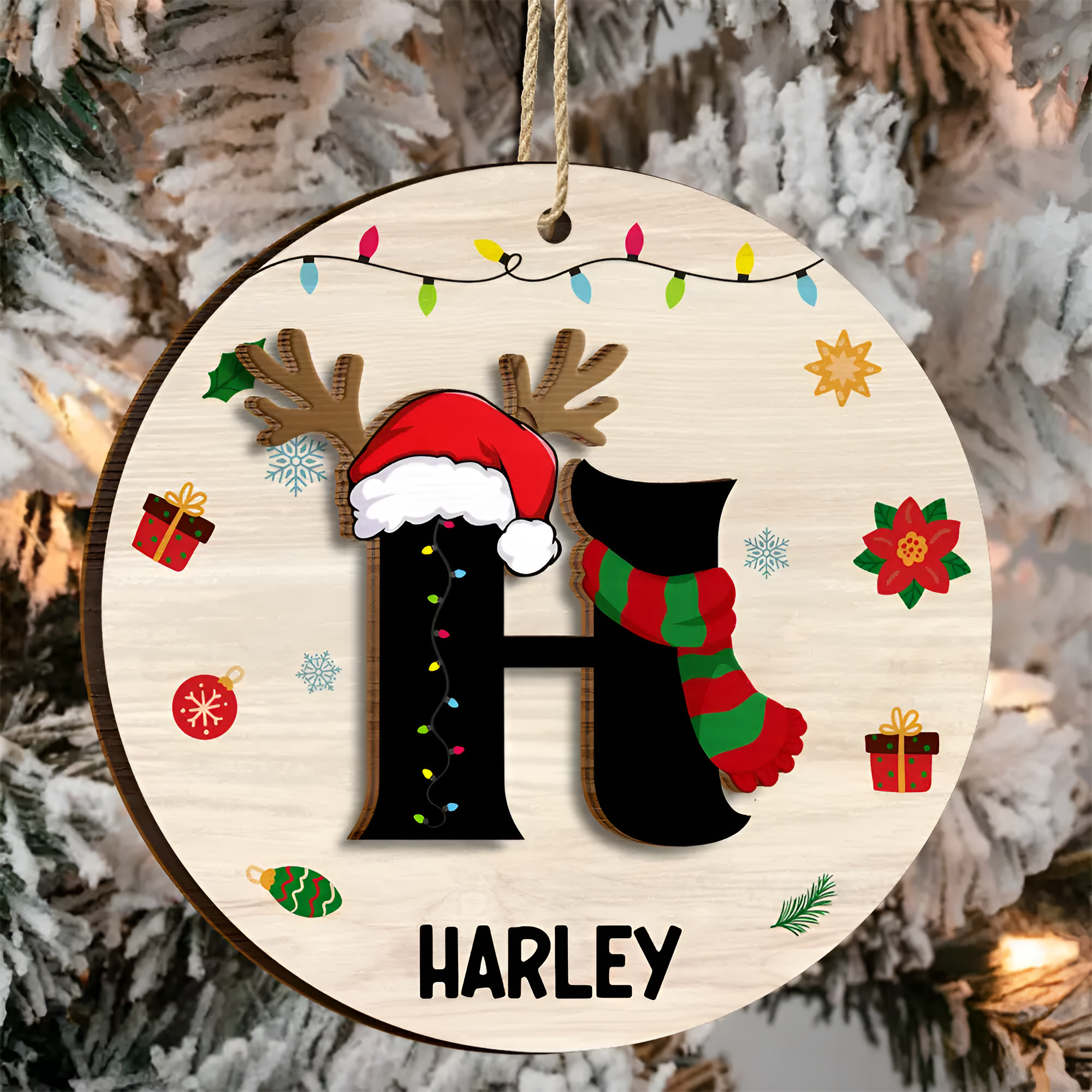 Name Monogram Christmas Family - Personalized 2-Layered Wooden Ornament ORHA24