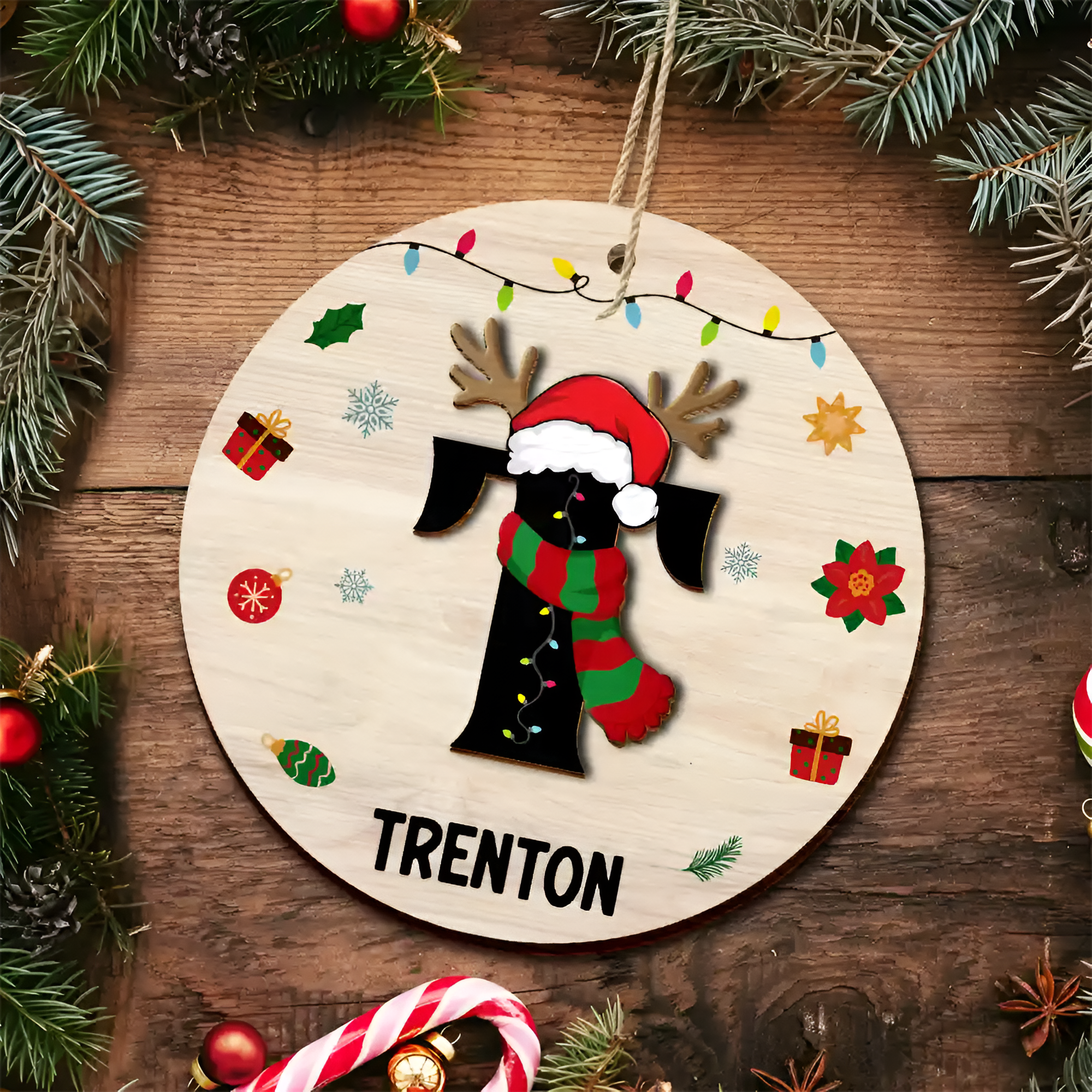 Name Monogram Christmas Family - Personalized 2-Layered Wooden Ornament ORHA24